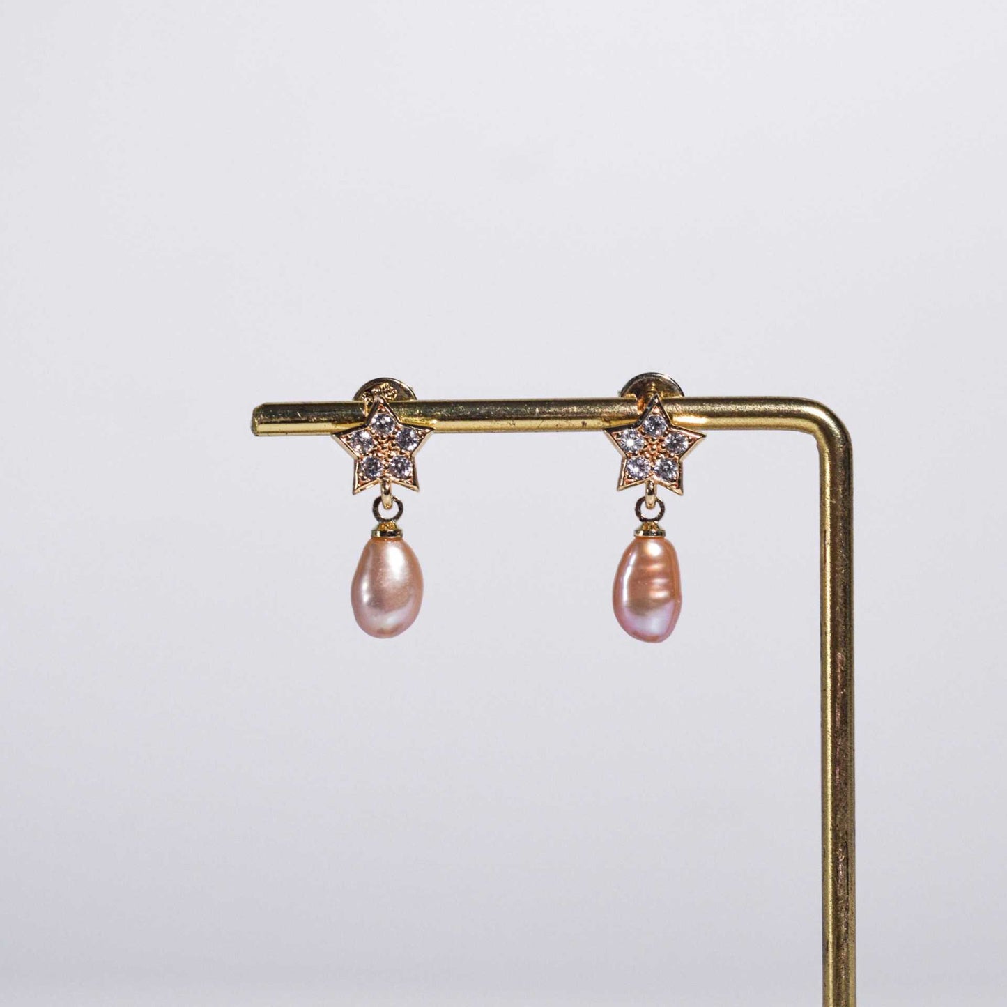 10.1 mm Purple Baroque Pearl Yellow Gold Plated Dangling with 9.2 mm Star Stud with Zircon Earrings
