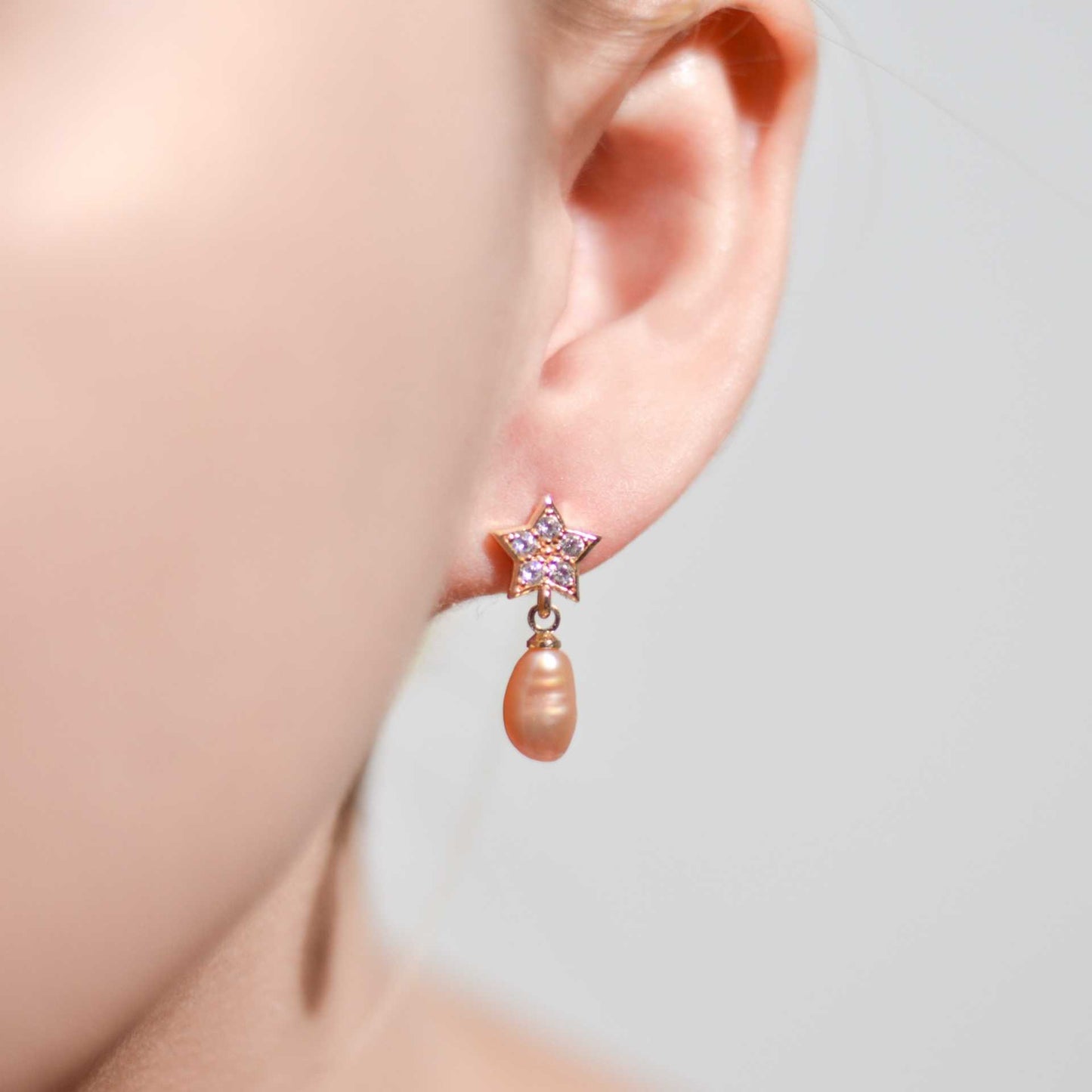 10.1 mm Purple Baroque Pearl Yellow Gold Plated Dangling with 9.2 mm Star Stud with Zircon Earrings