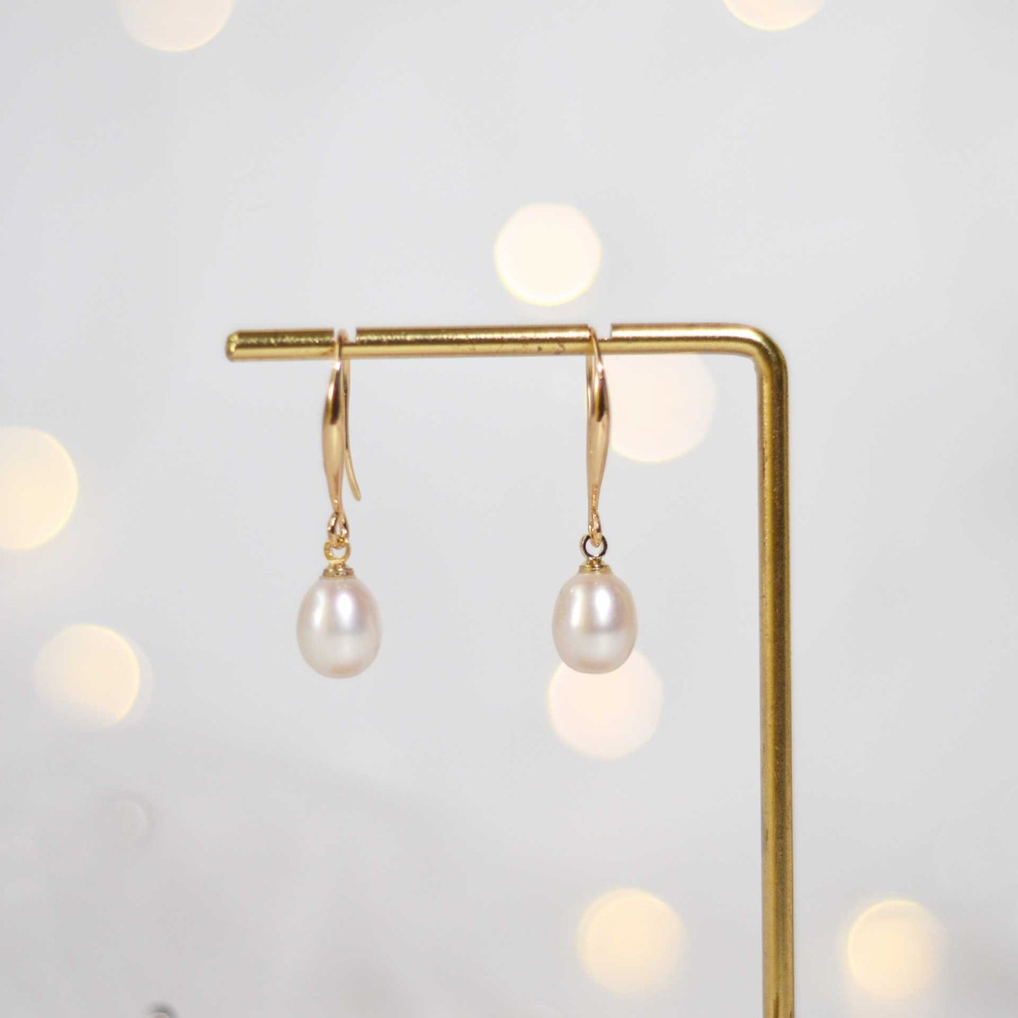 10.2 mm white biwa pearl yellow gold plasted dangling earrings