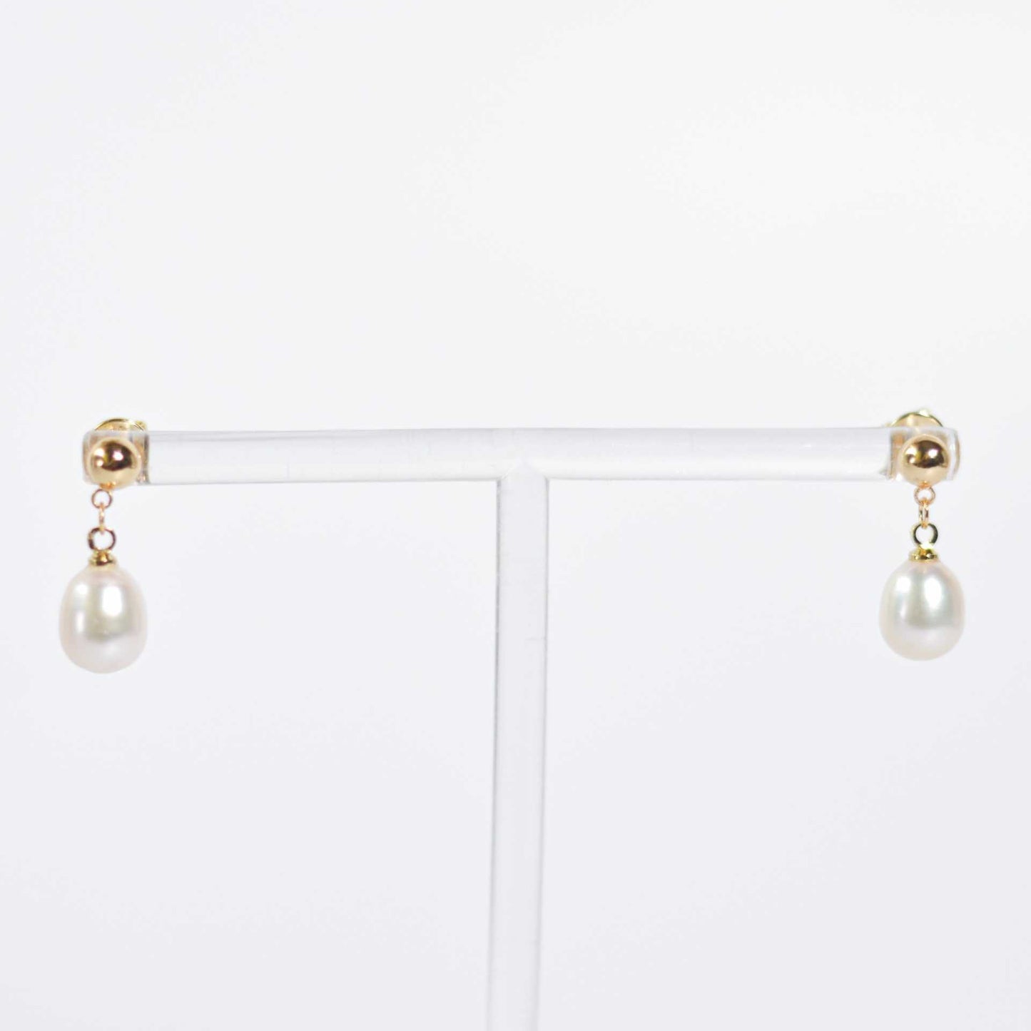 10.4 mm white biwa pearl yellow gold plated ball stud earrings