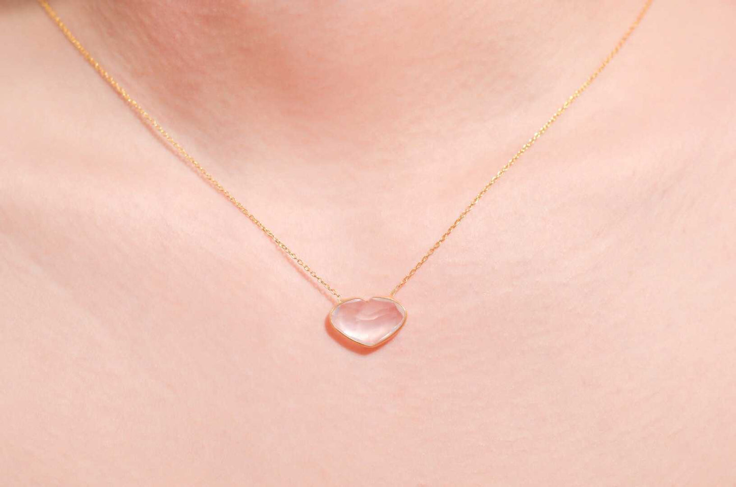 10 x 15 mm Heart cut Rose Quartz Necklace