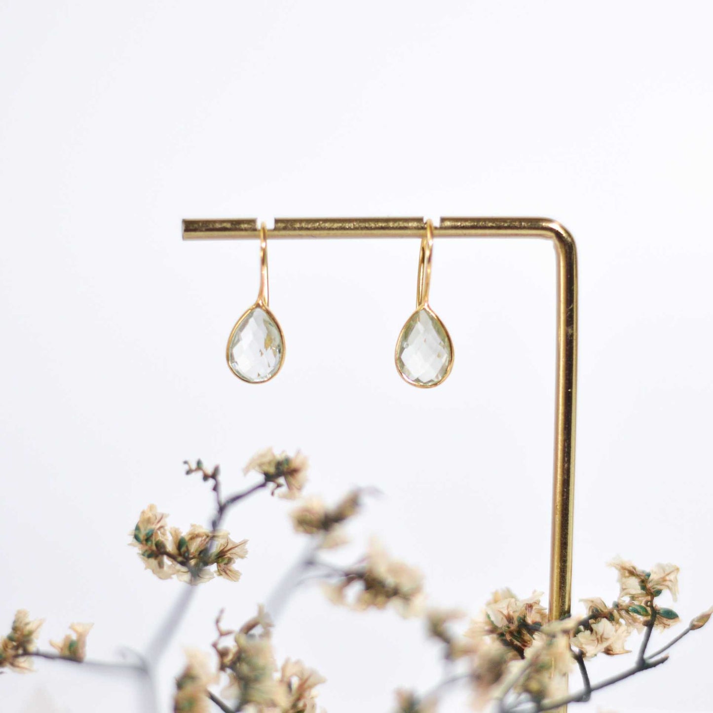 10 x 7 mm Pear cut Green Amethyst Hook Earrings