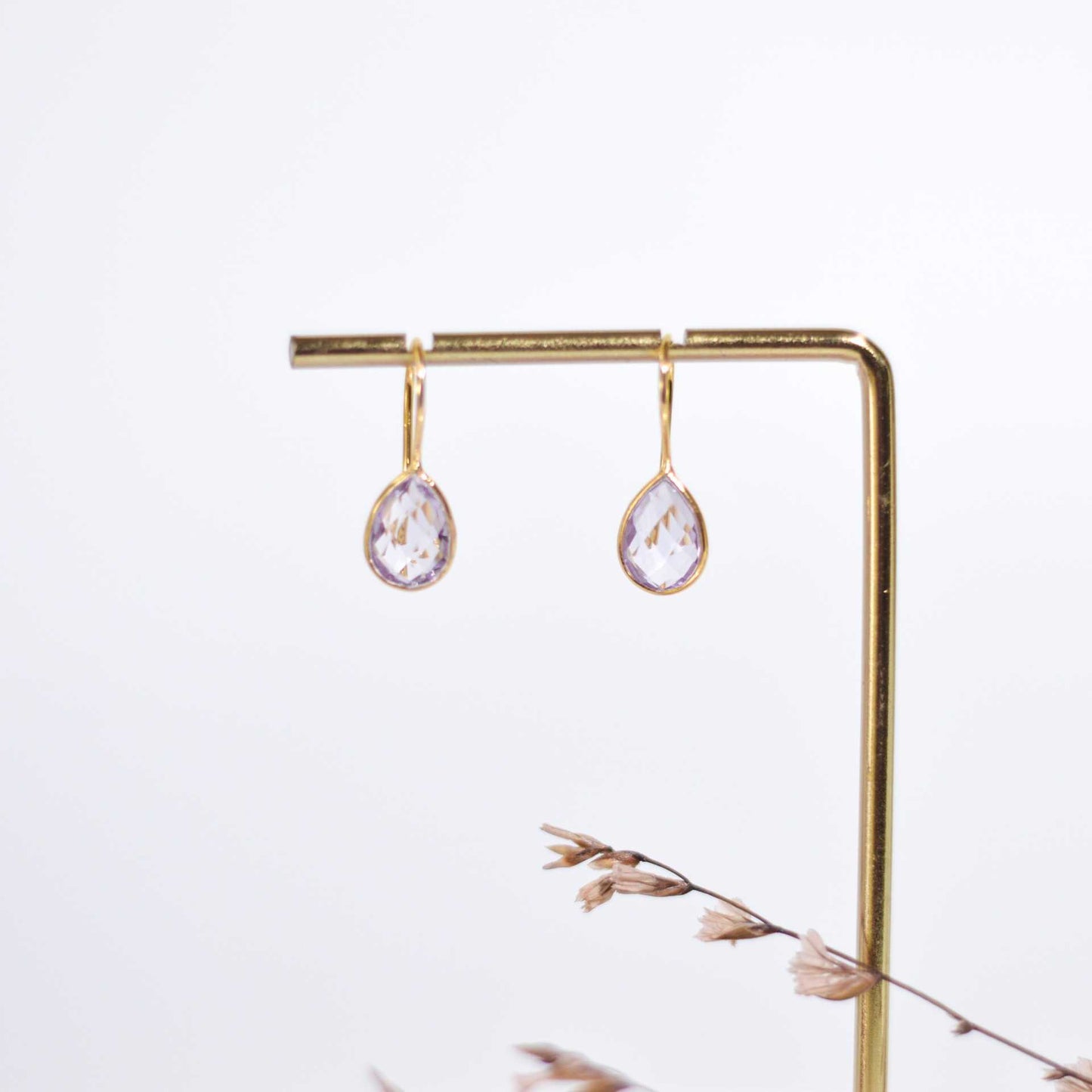 10 x 7 mm Pear cut Pink Amethyst Hook Earrings
