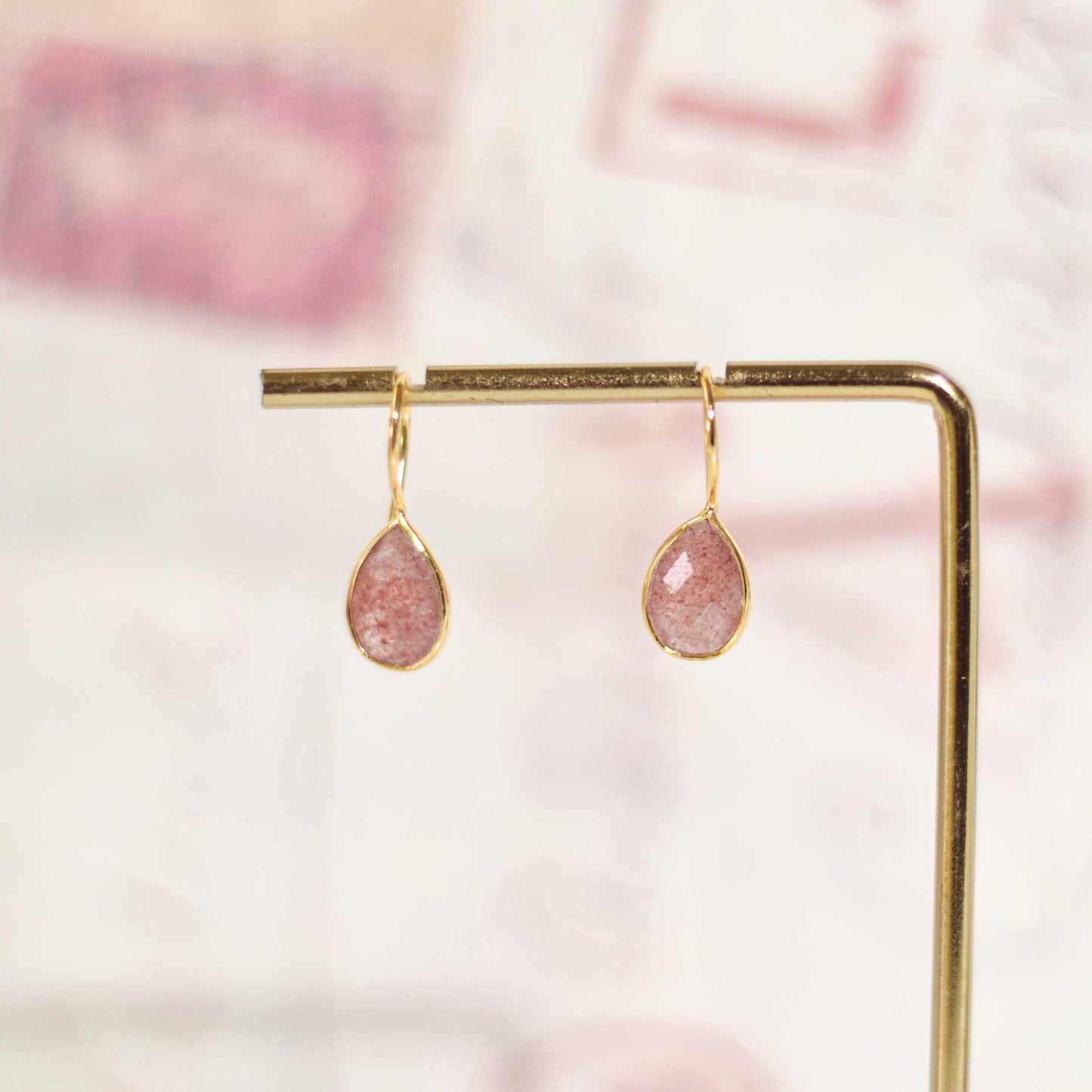 10 x 7 mm Pear cut Pink Strawberry Quartz Hook Earrings