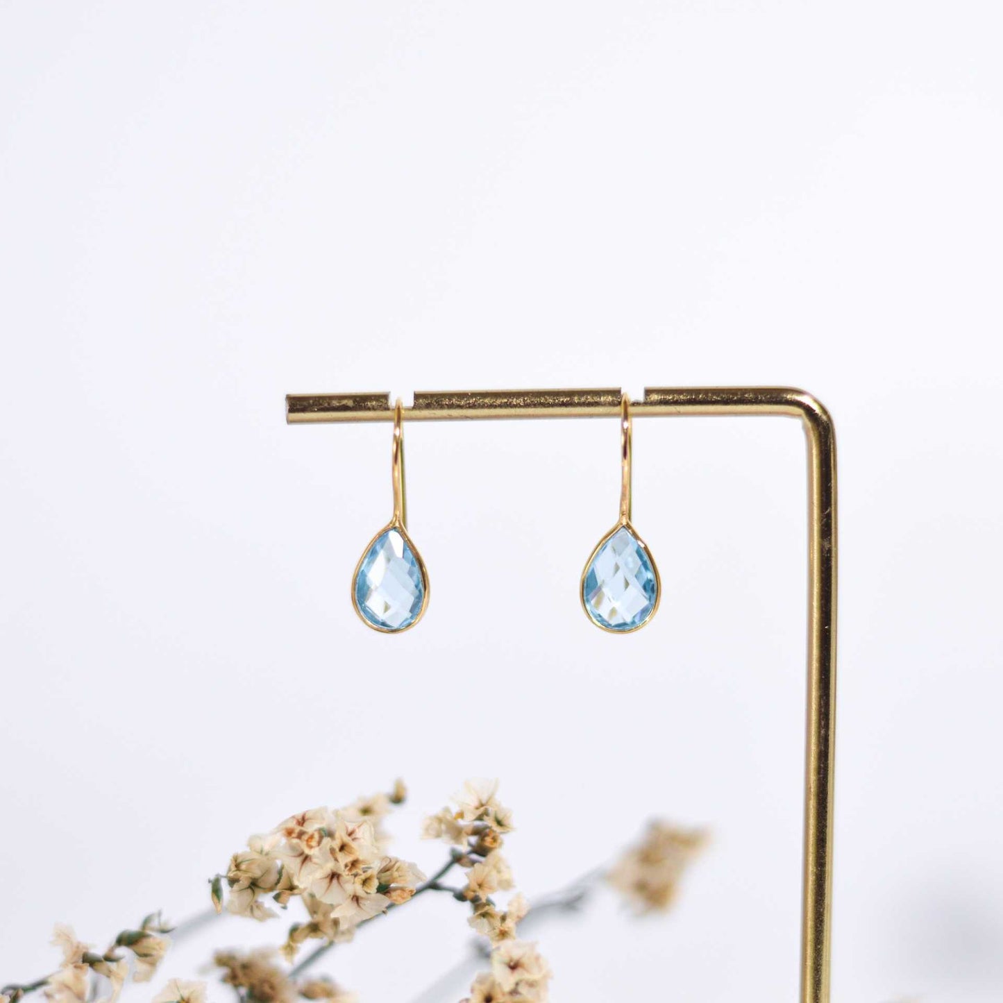 10 x 7 mm Pear cut Swiss Blue Topaz Hook Earrings