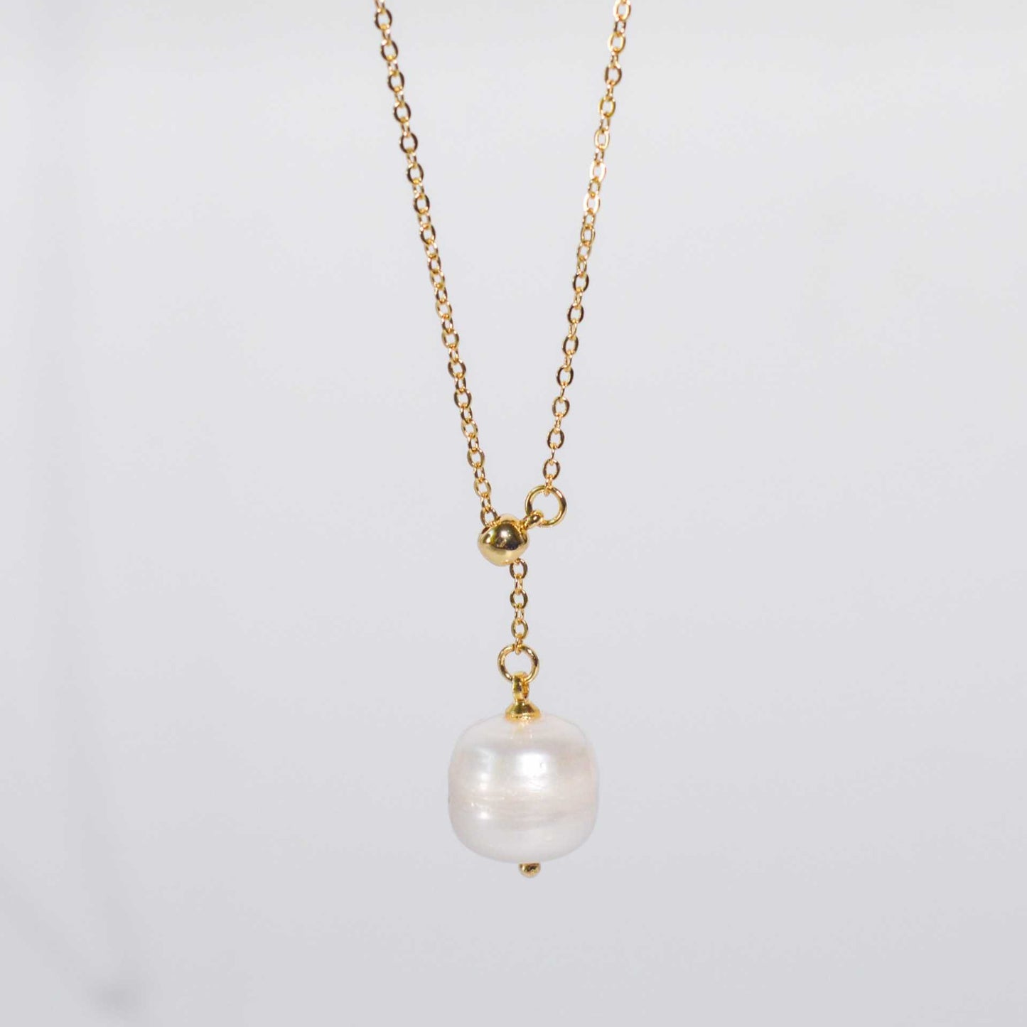 12.2 mm White Semi-Round Pearl Yellow Gold Plated Adjustable Necklace