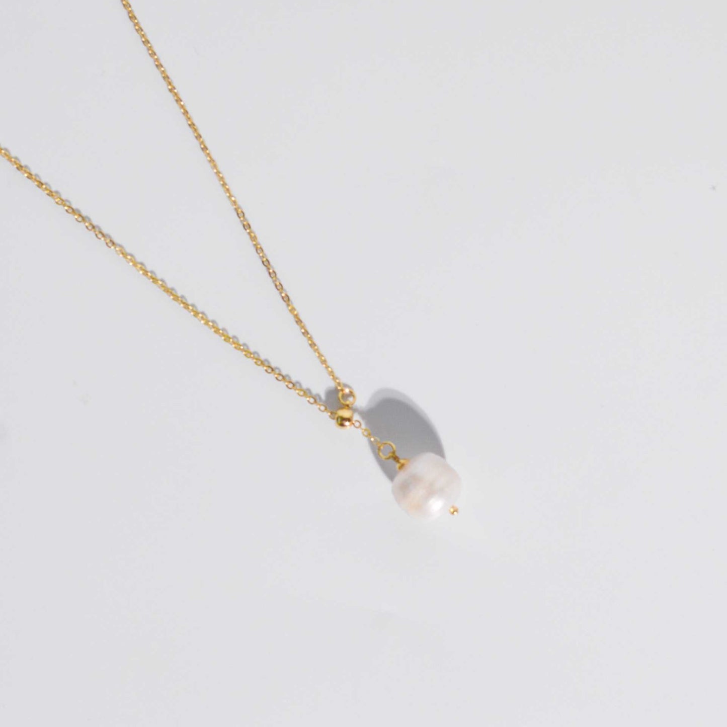 12.2 mm White Semi-Round Pearl Yellow Gold Plated Adjustable Necklace