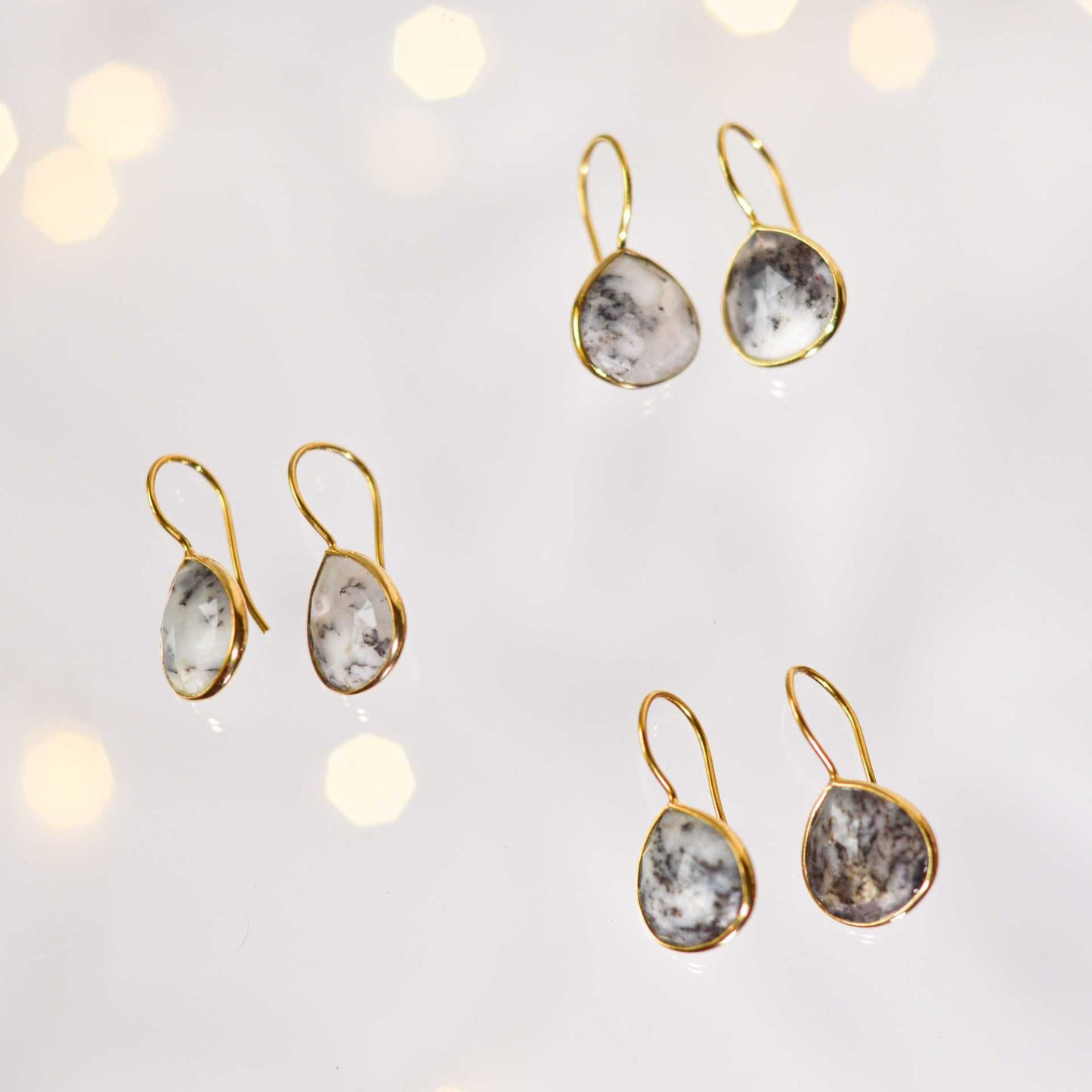 12 mm Pear cut Dendritic Opal Hook Earrings