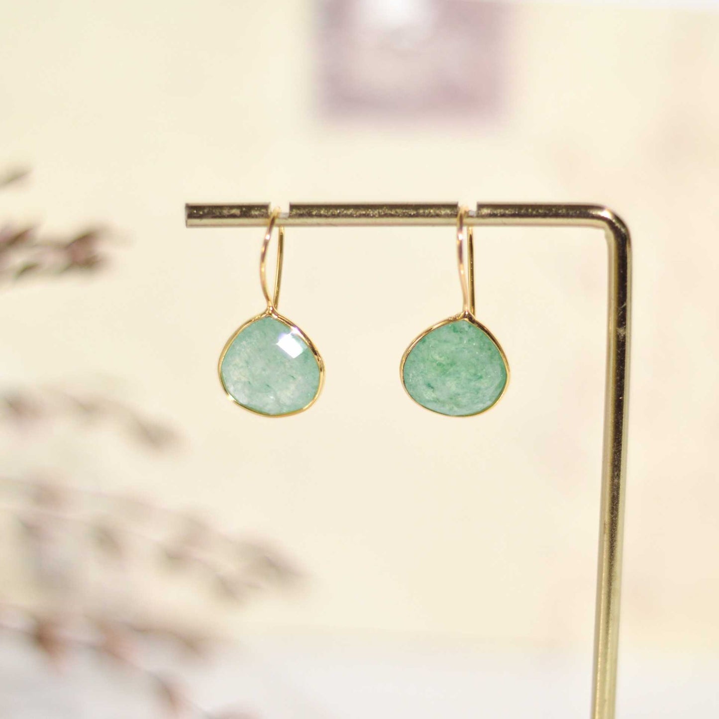 12 mm Pear cut Green Strawberry Hook Earrings