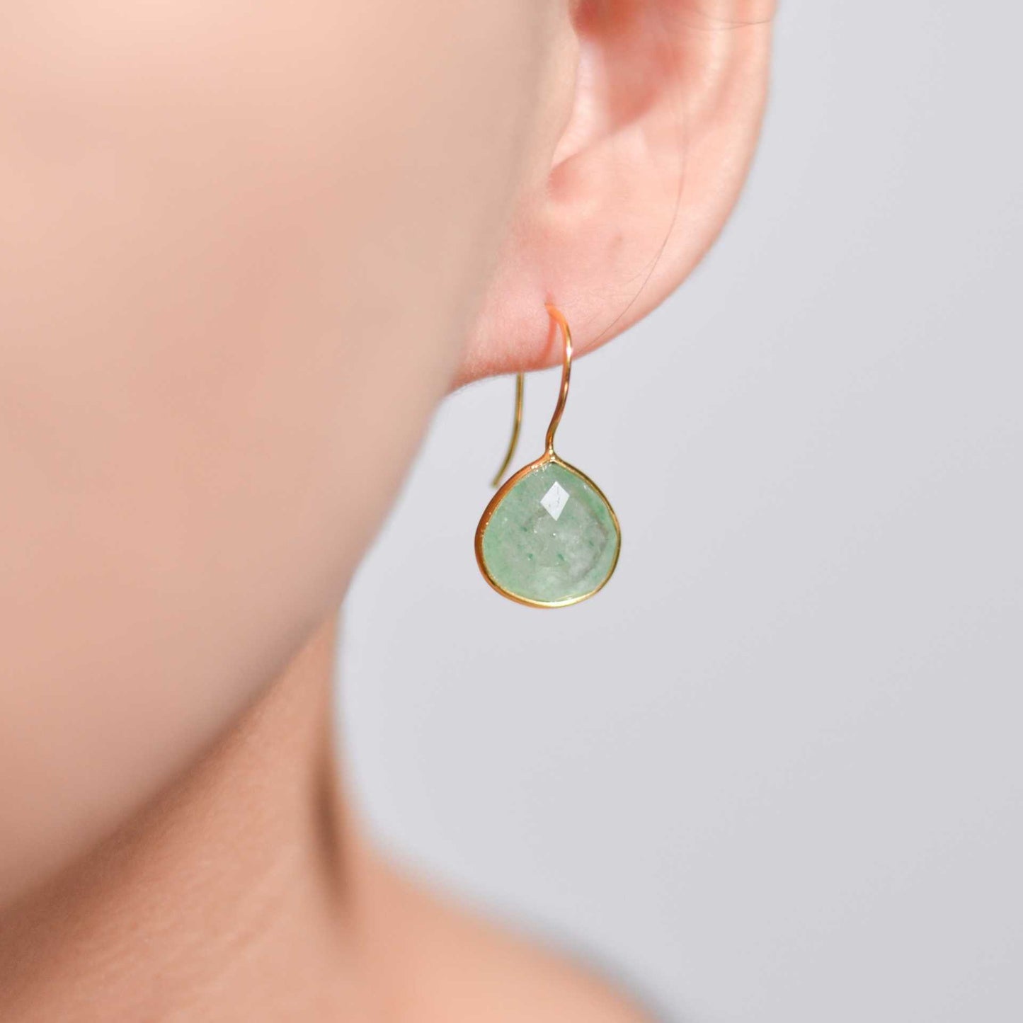 12 mm Pear cut Green Strawberry Hook Earrings