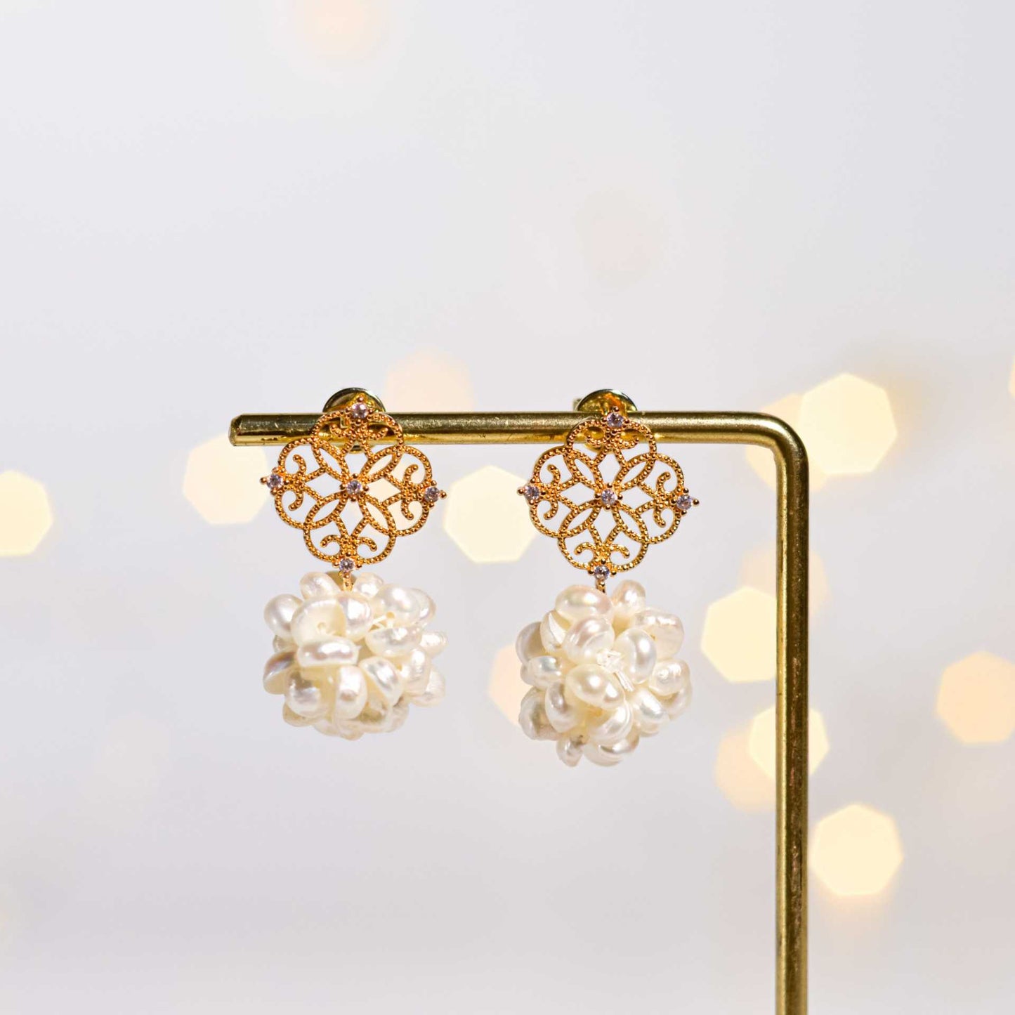 16 mm White Pearl Ball Yellow Gold Plated Dangling with 16.5 mm Stud