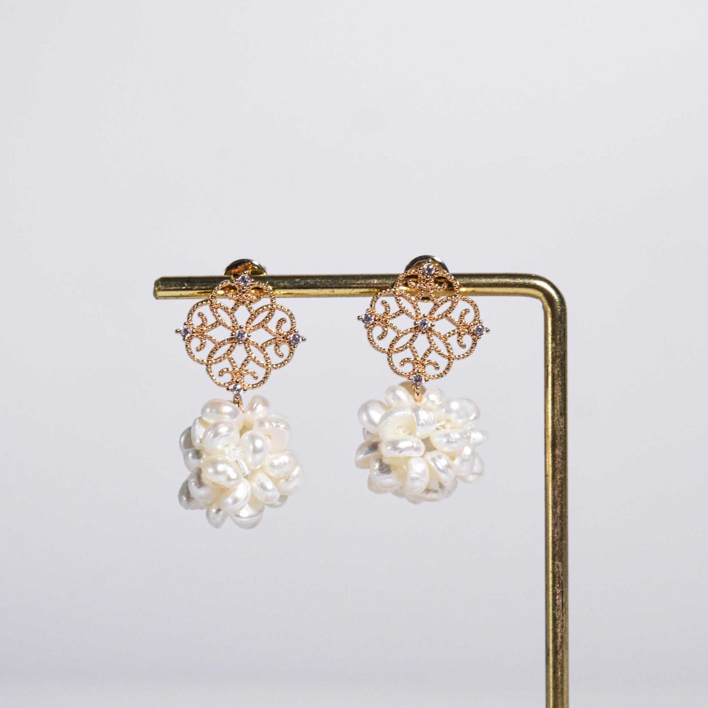 16 mm White Pearl Ball Yellow Gold Plated Dangling with 16.5 mm Stud