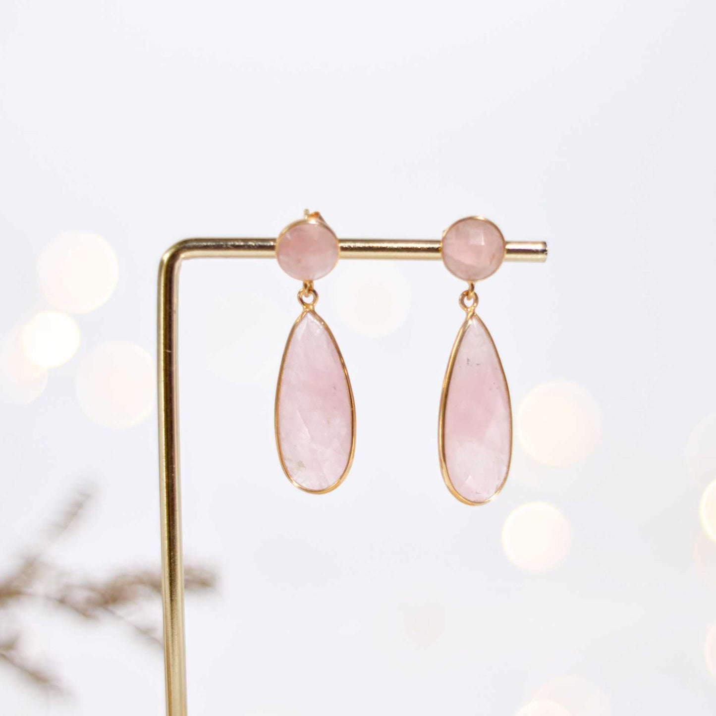 25 x 9 mm Pear cut Rose Quartz Drop Earrings