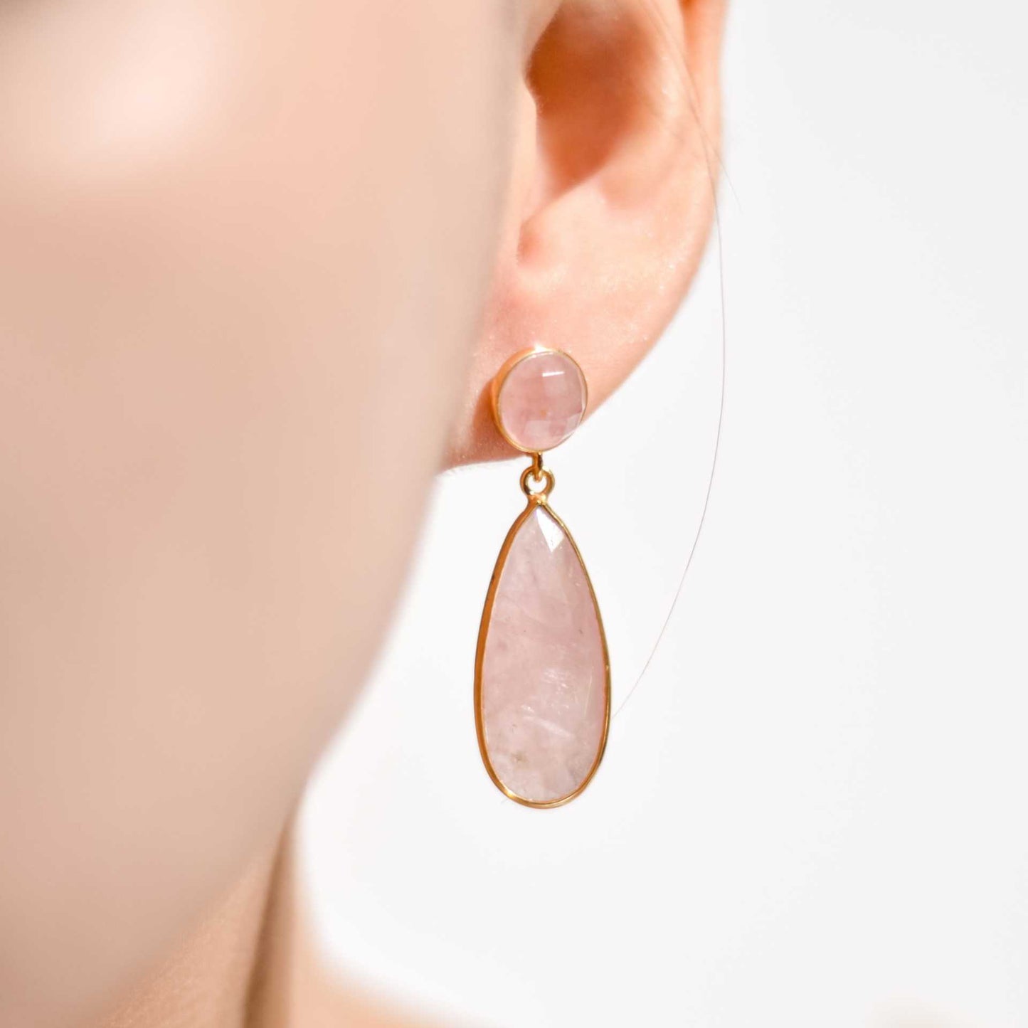 25 x 9 mm Pear cut Rose Quartz Drop Earrings