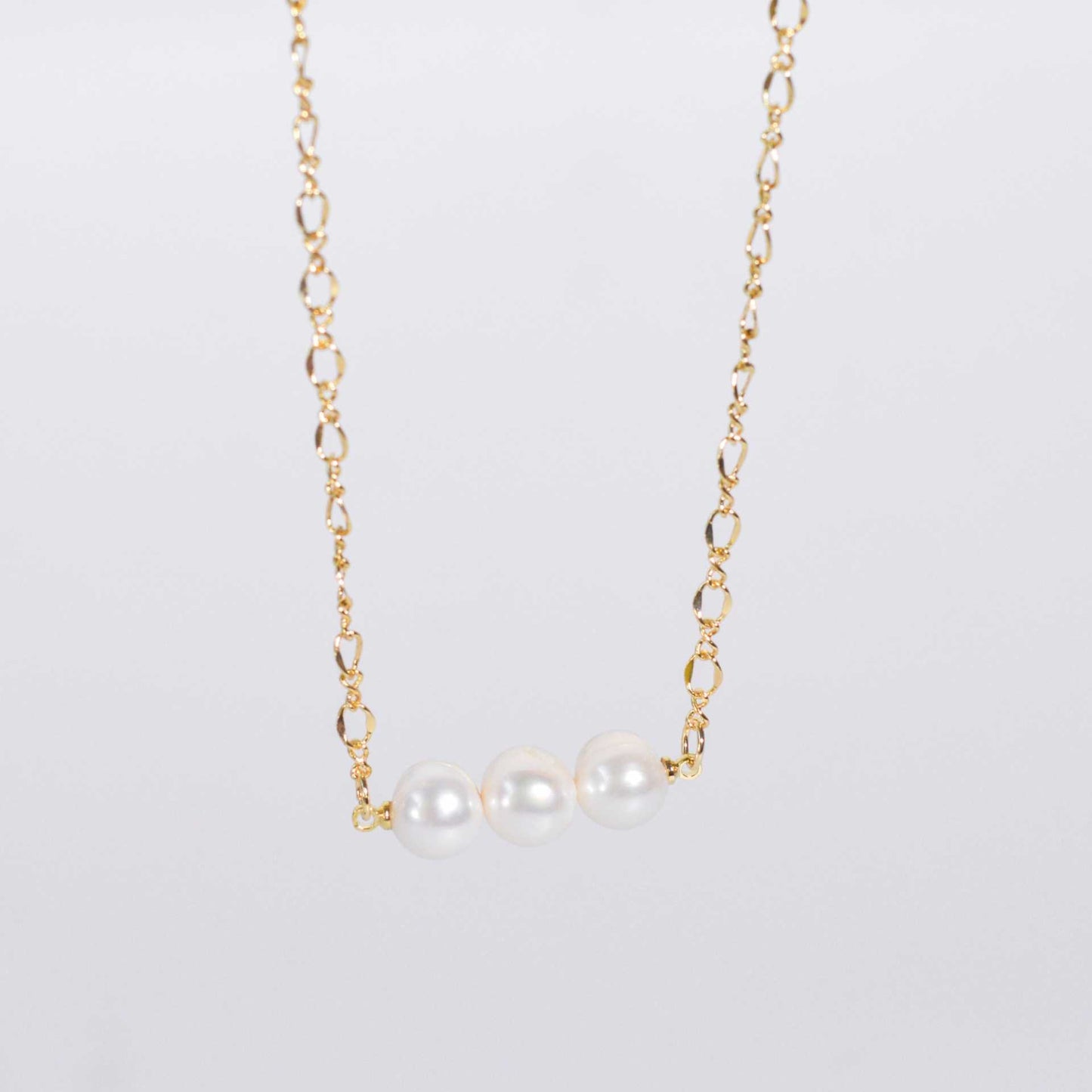 3-pc.White Semi-Round Pearl Yellow Gold Plated Necklace