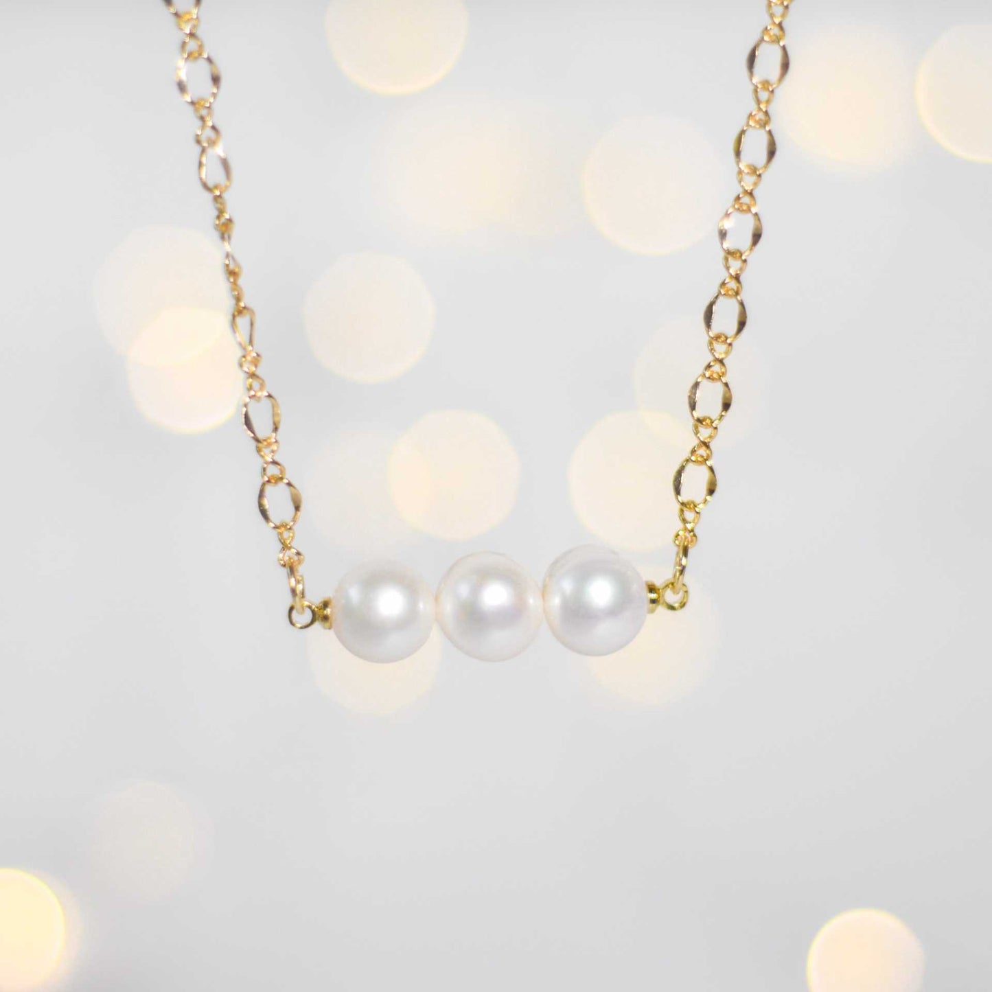 3-pc.White Semi-Round Pearl Yellow Gold Plated Necklace