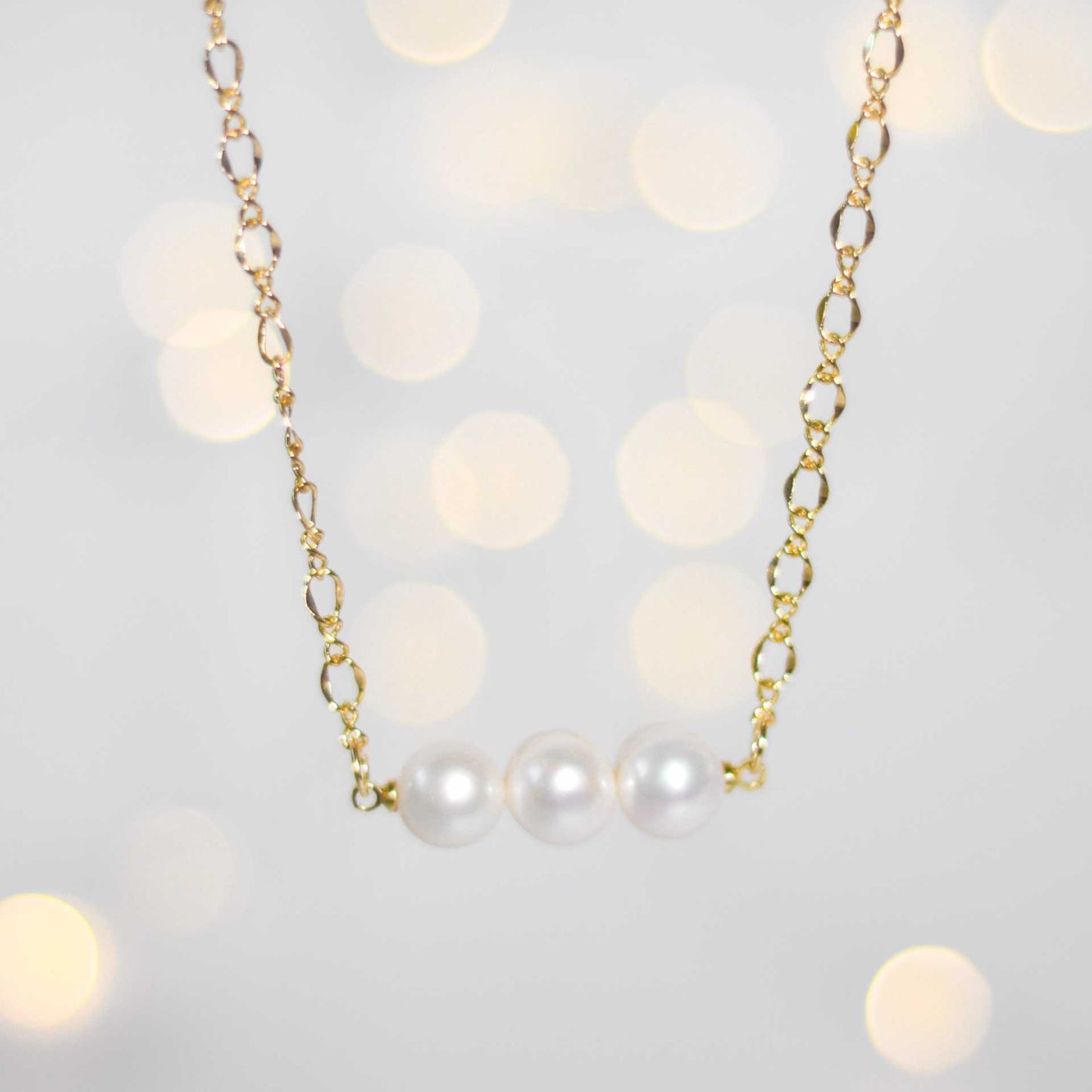 3-pc.White Semi-Round Pearl Yellow Gold Plated Necklace