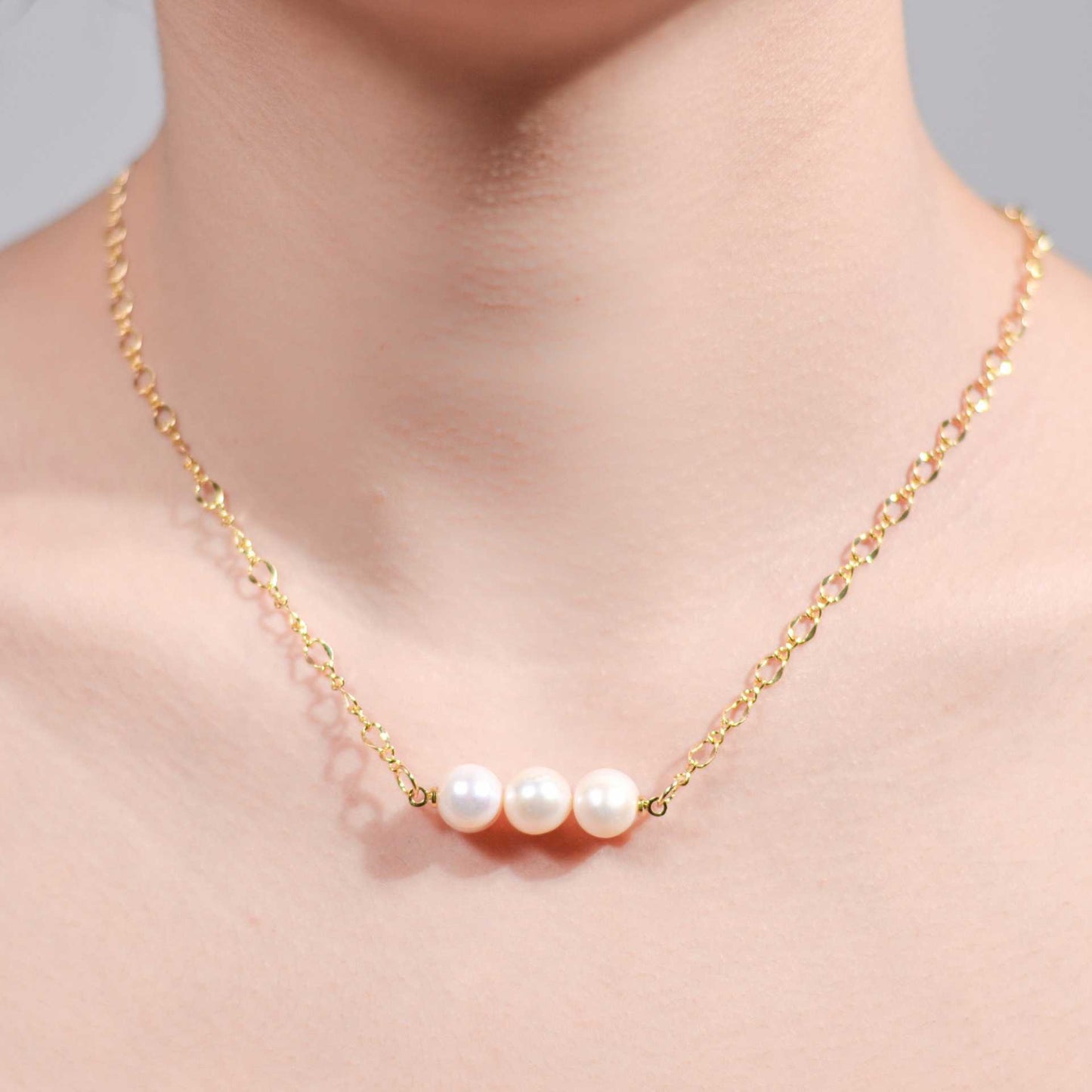 3-pc.White Semi-Round Pearl Yellow Gold Plated Necklace