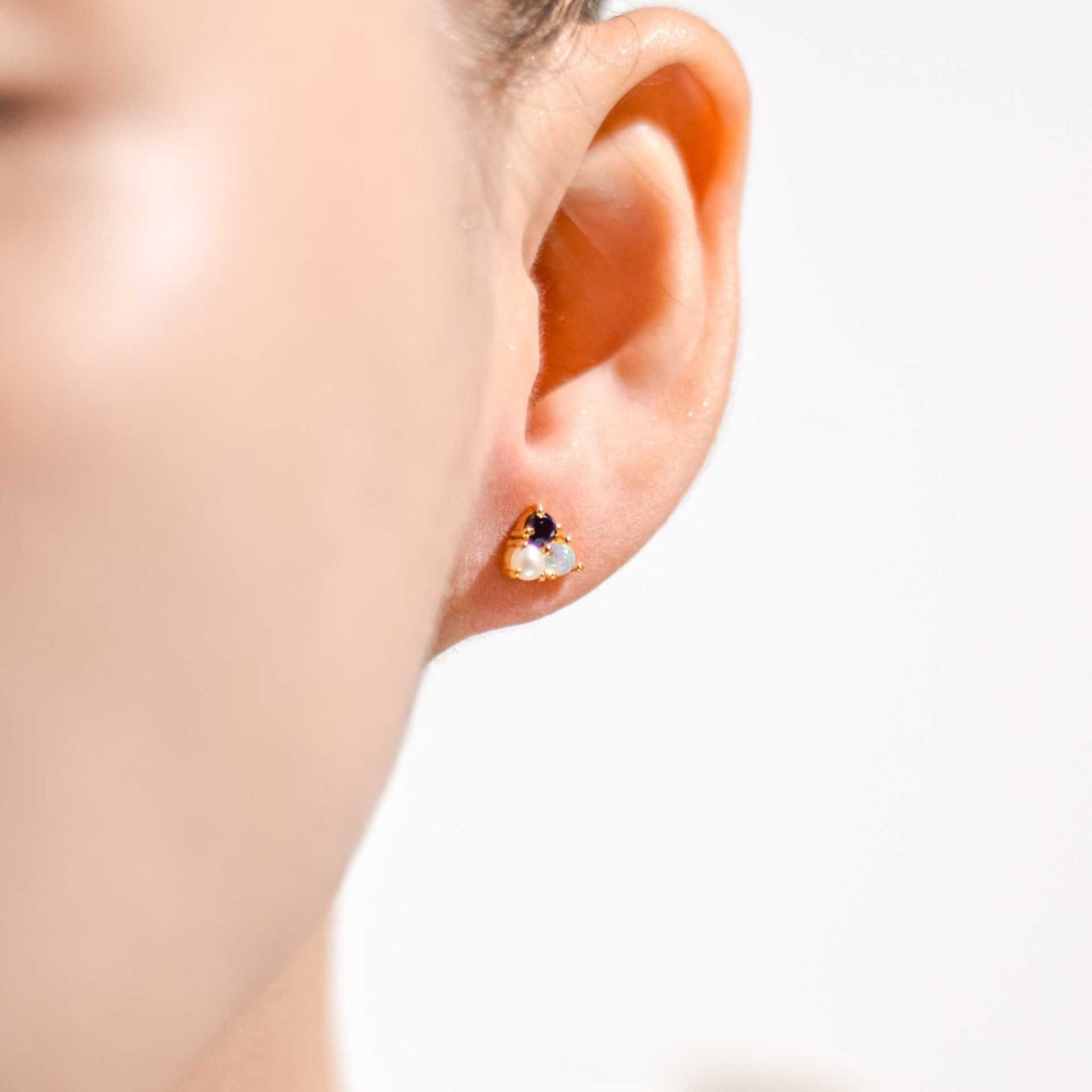 3 mm Pearl, Opal, Black Onyx Cluster Earrings