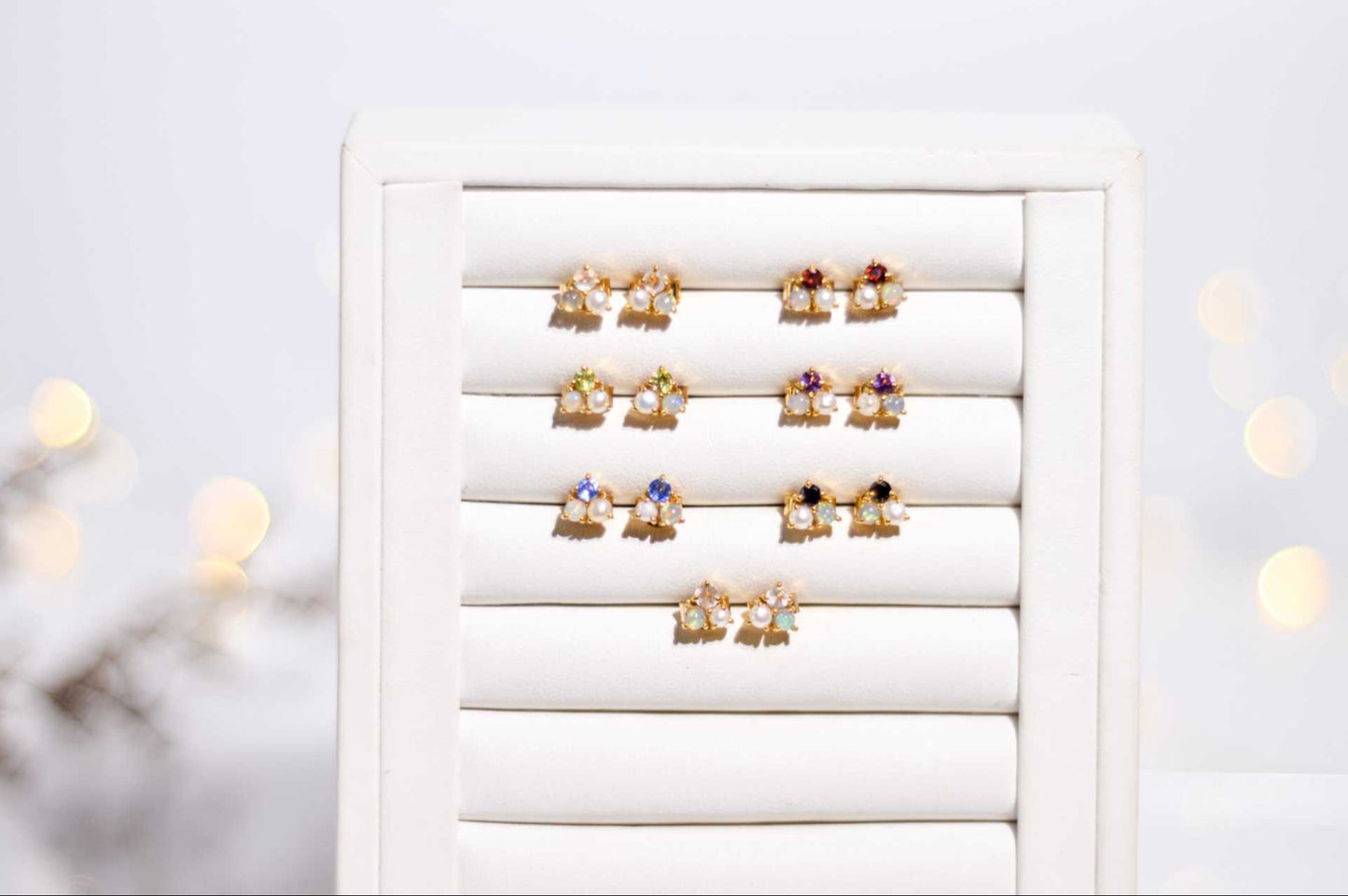 3 mm Pearl, Opal, Black Onyx Cluster Earrings