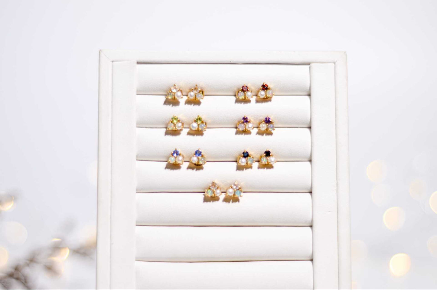 3 mm Pearl, Opal, Peridot Cluster Earrings
