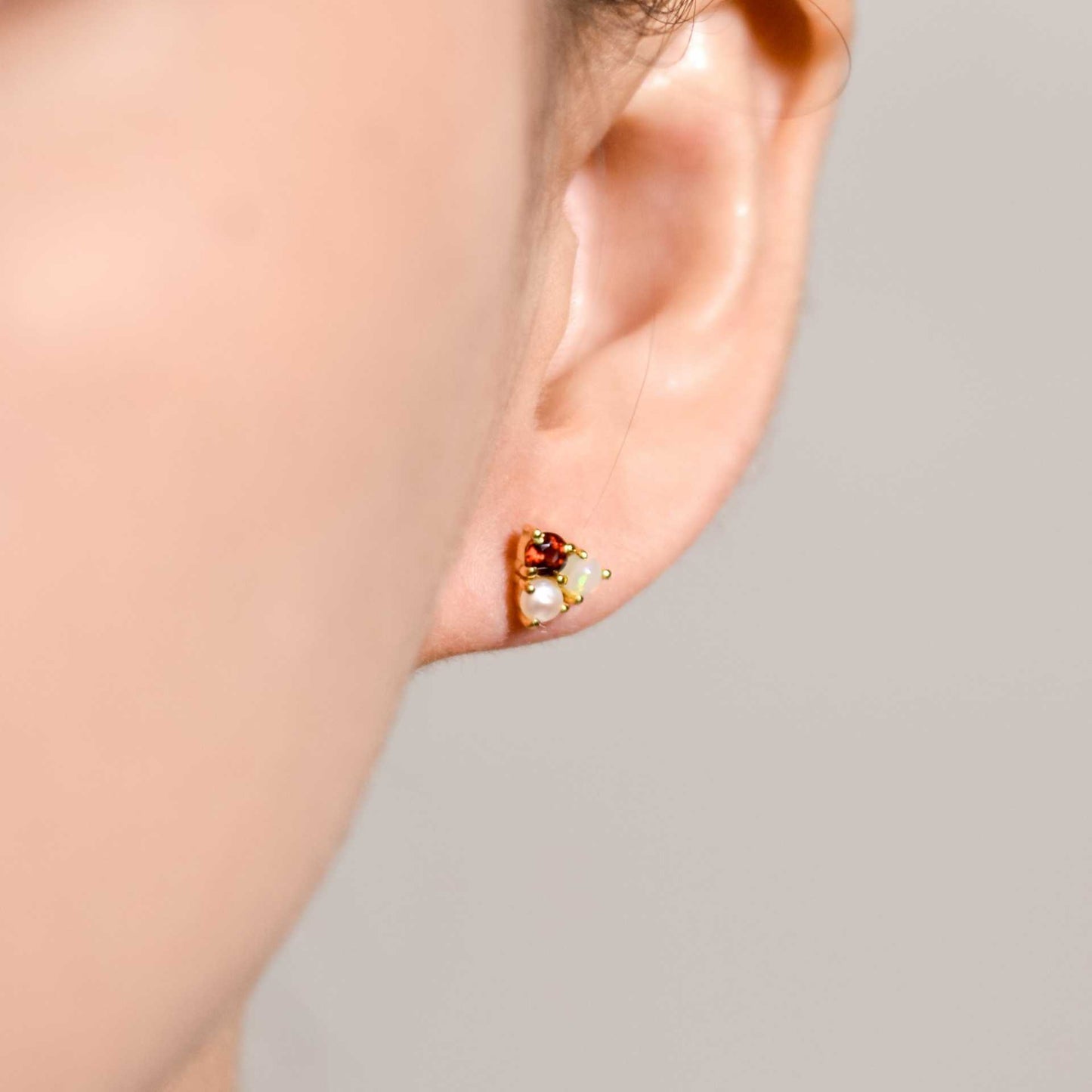 3 mm Pearl, Opal, Red Garnet Cluster Earrings