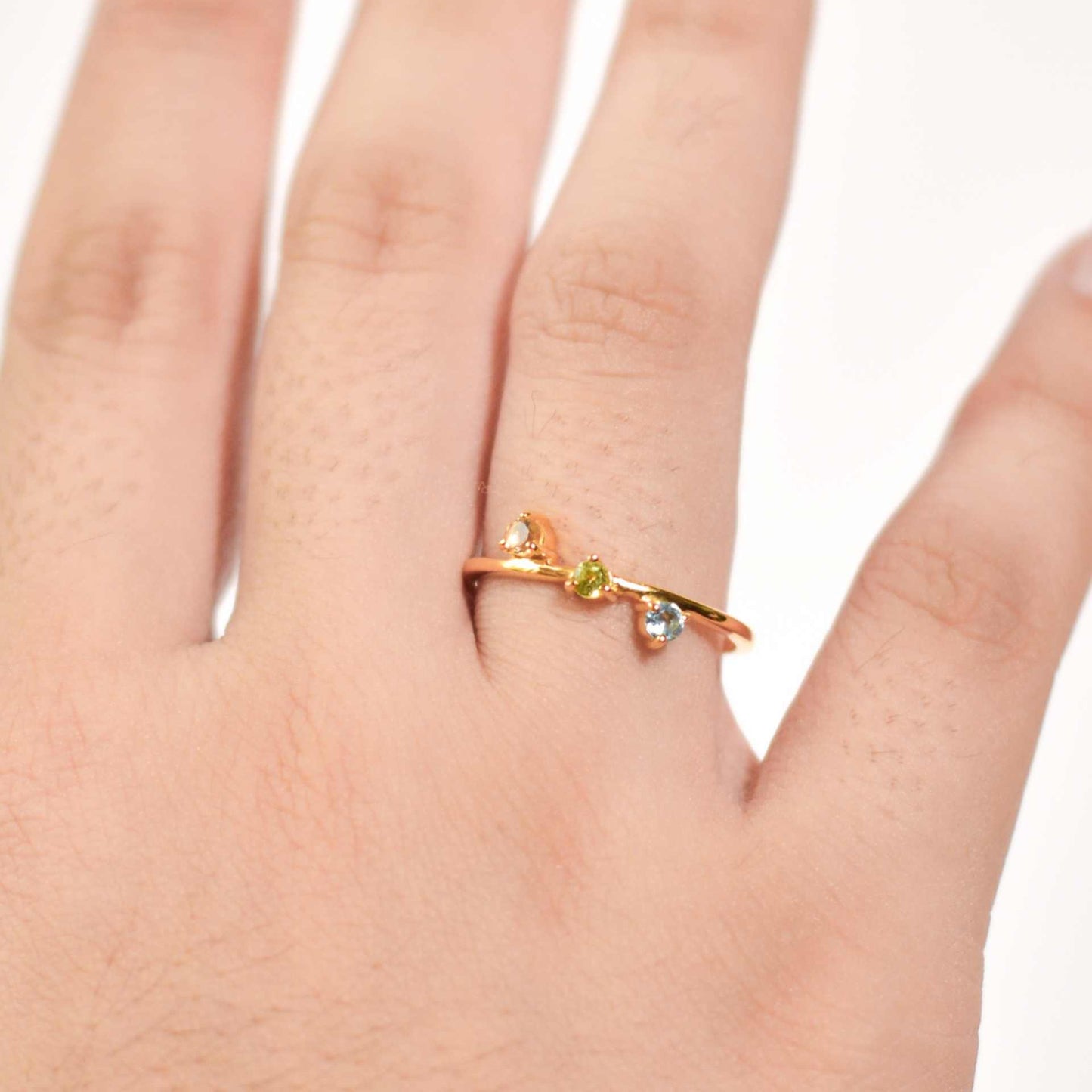 3 mm Round cut Citrine, Peridot and Blue Topaz Cluster Stack Ring
