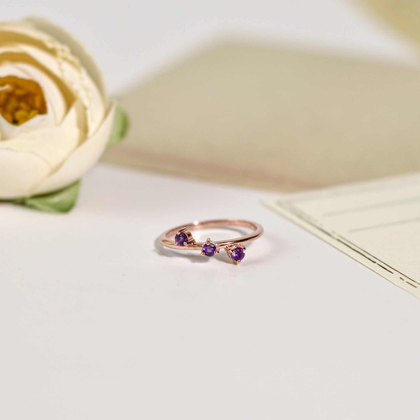 3 mm Round cut Purple Amethyst Cluster Stack Ring