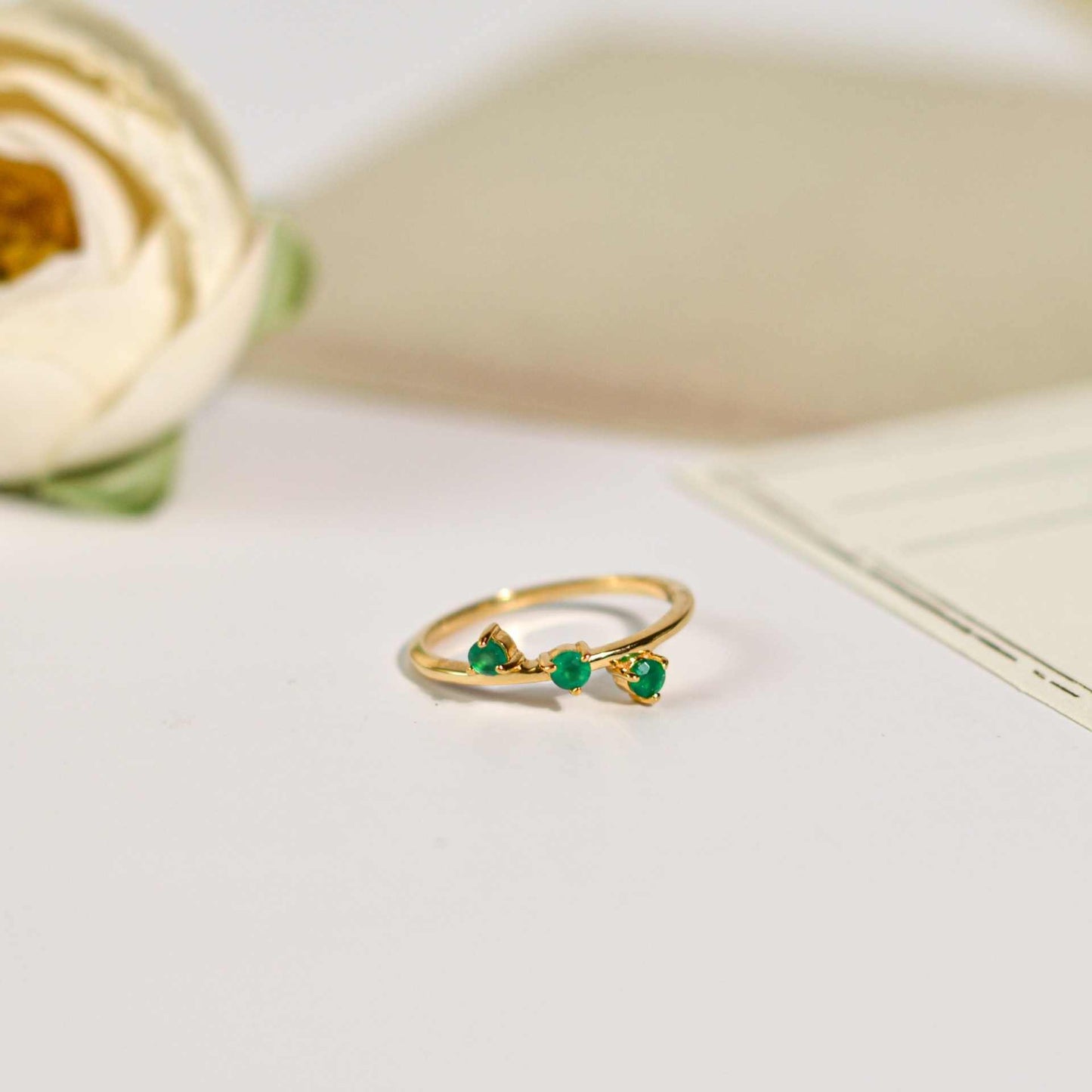 3 mm Round cut Green Onyx Cluster Stack Ring