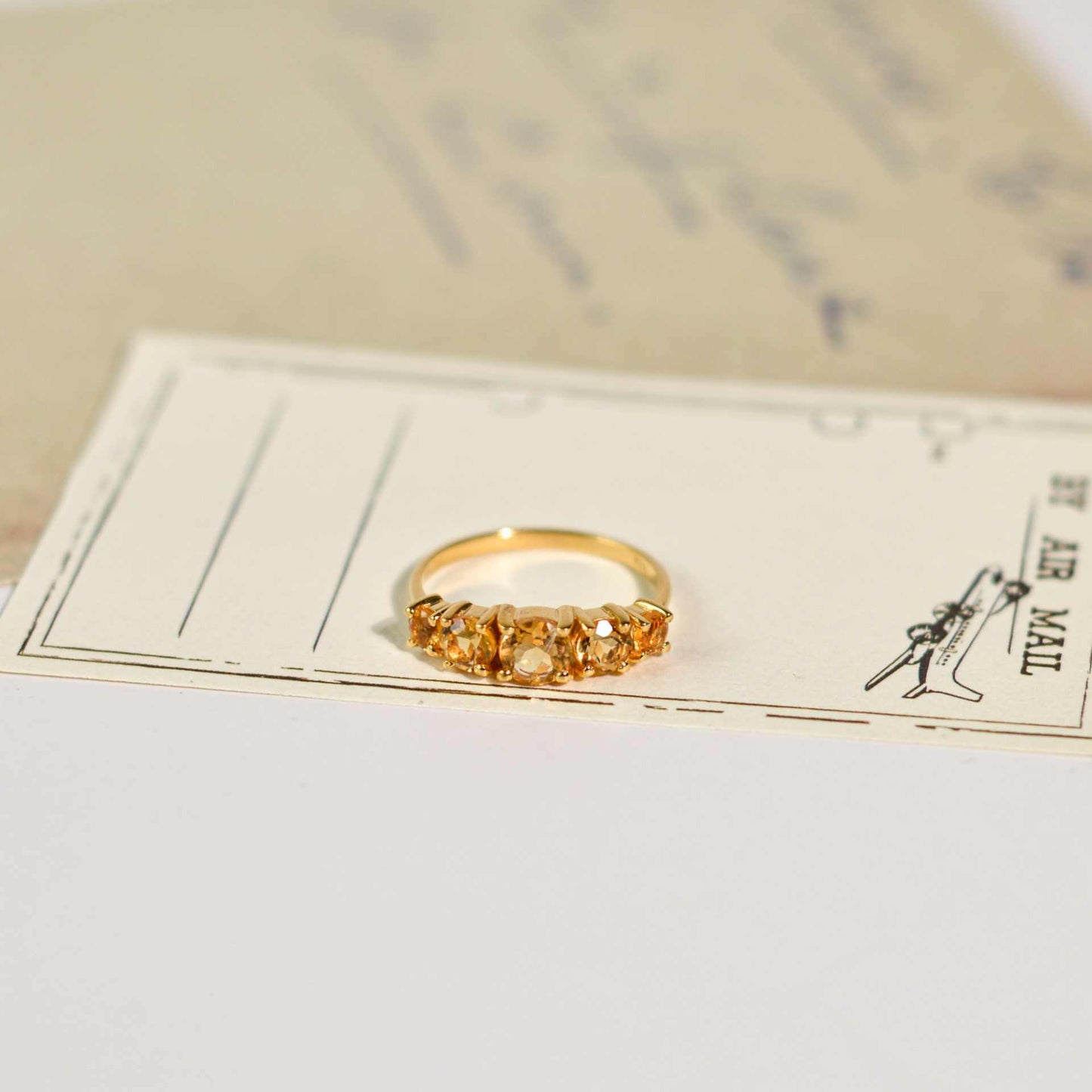 5-stone Round cut Citrine Half Eternity Ring