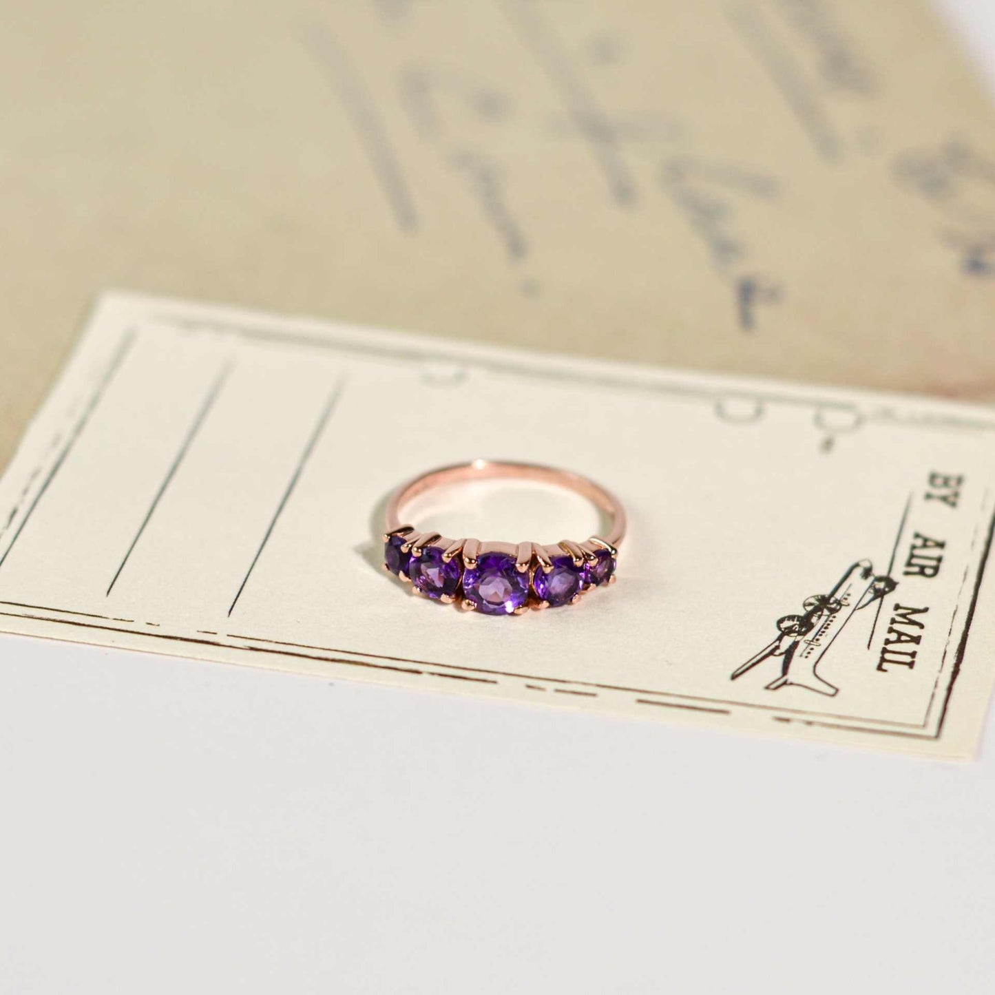 5-stone Round cut Purple Amethyst Half Eternity Ring