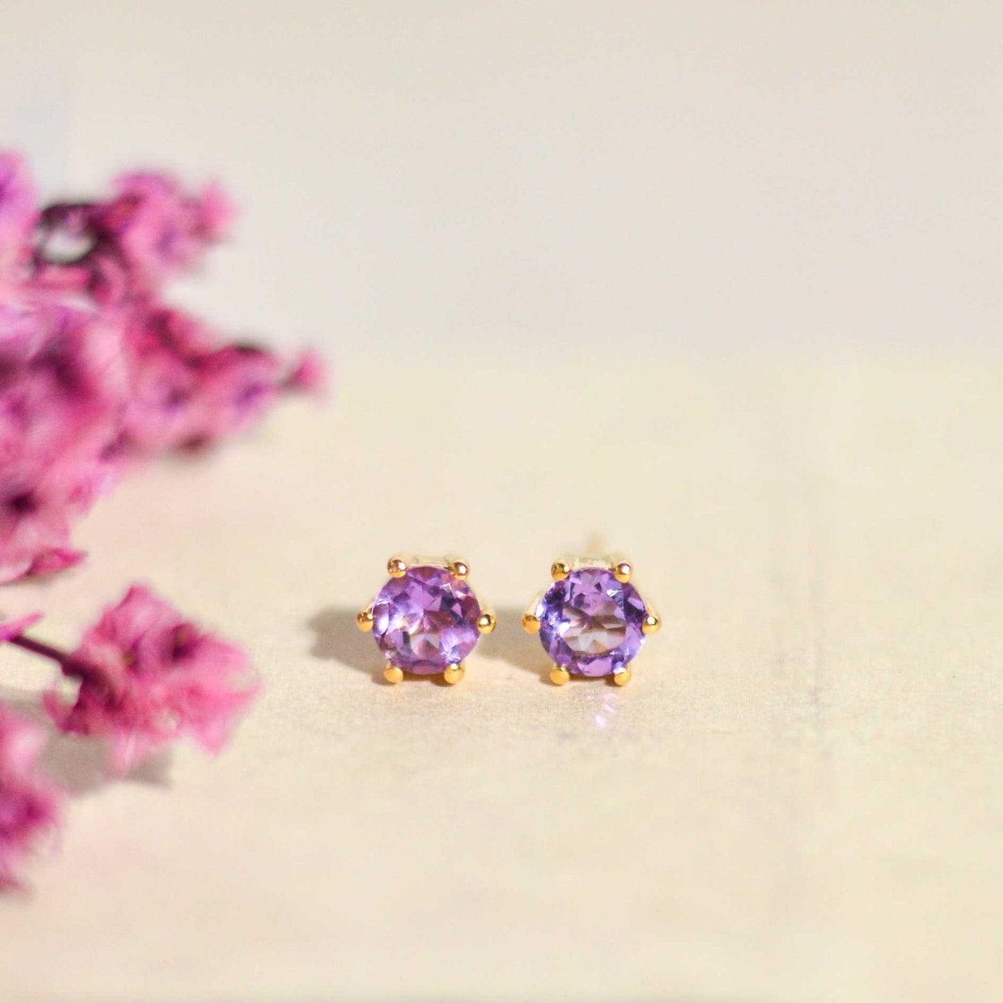 5 mm Round cut Purple Amethyst Earrings