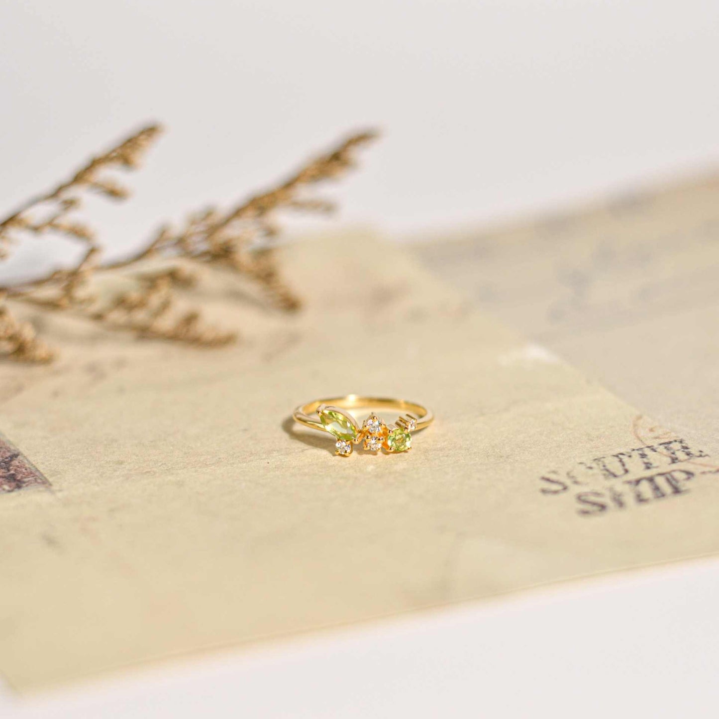 5 x 2.5 mm Marquise cut Peridot with Cz Glitter Ring
