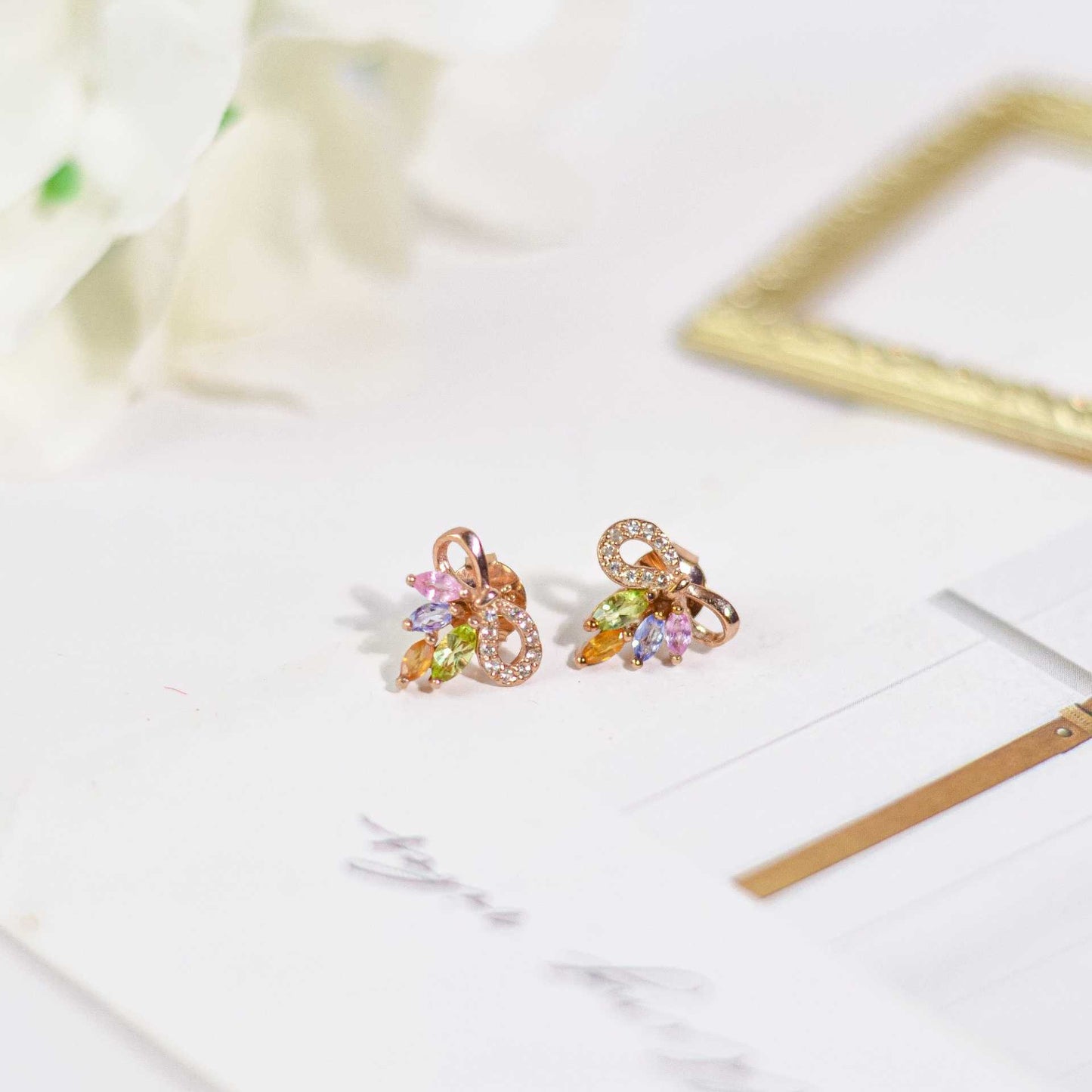 5 x 2 mm Marquise Infinity Cluster Earrings (Yellow Thai Sapphire, Pink Sapphire, Peridot and Tanzanite)