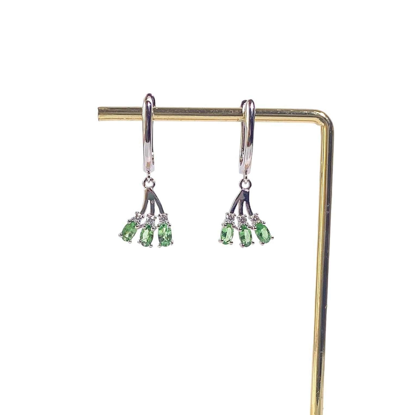 5 x 3 mm Tsavorite Garnet Cluster Dangling Earrings