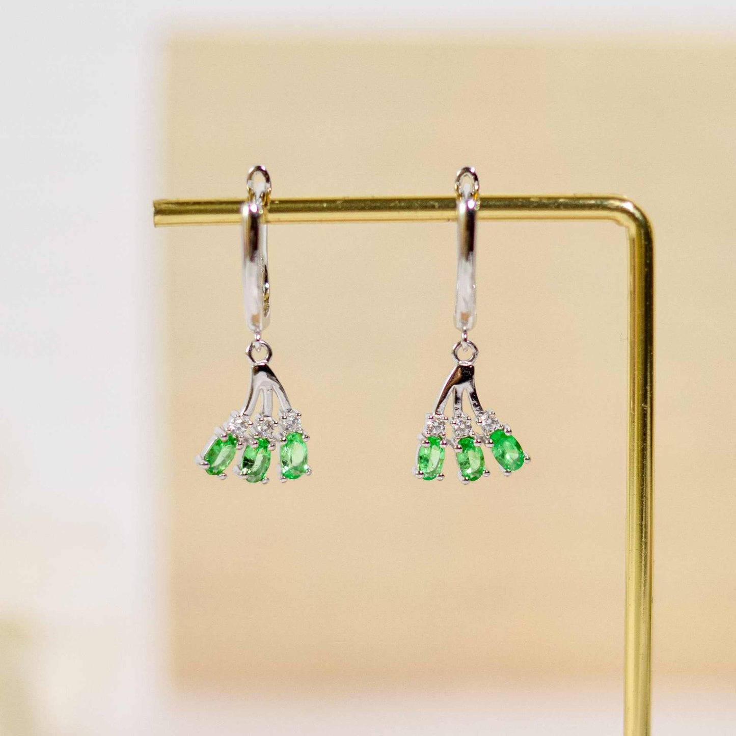5 x 3 mm Tsavorite Garnet Cluster Dangling Earrings