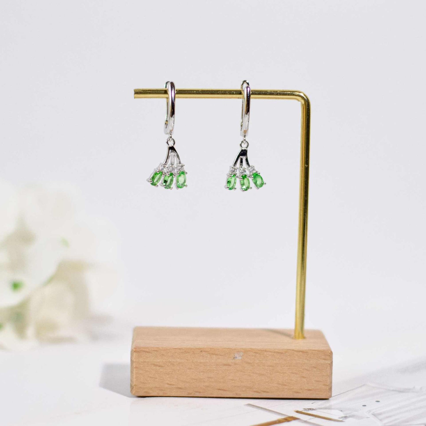5 x 3 mm Tsavorite Garnet Cluster Dangling Earrings