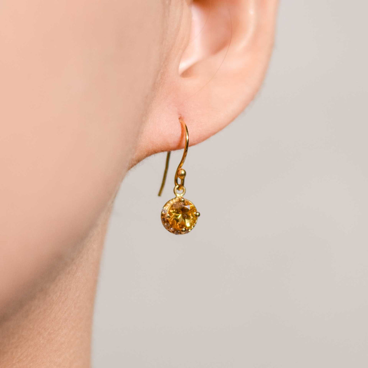 6 mm Round cut Citrine with Crescent Cz Earrings
