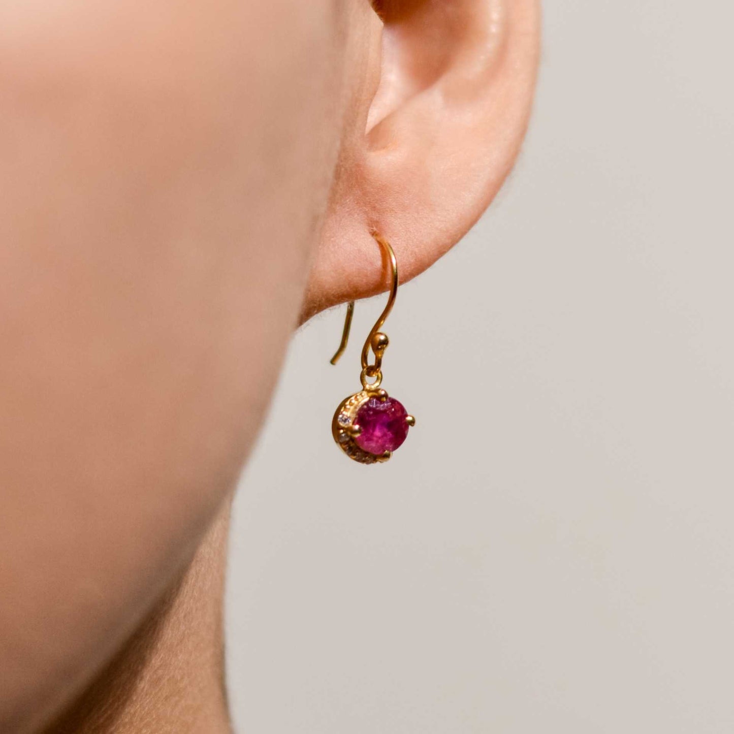 6 mm Round cut Ruby with Crescent Cz Earrings