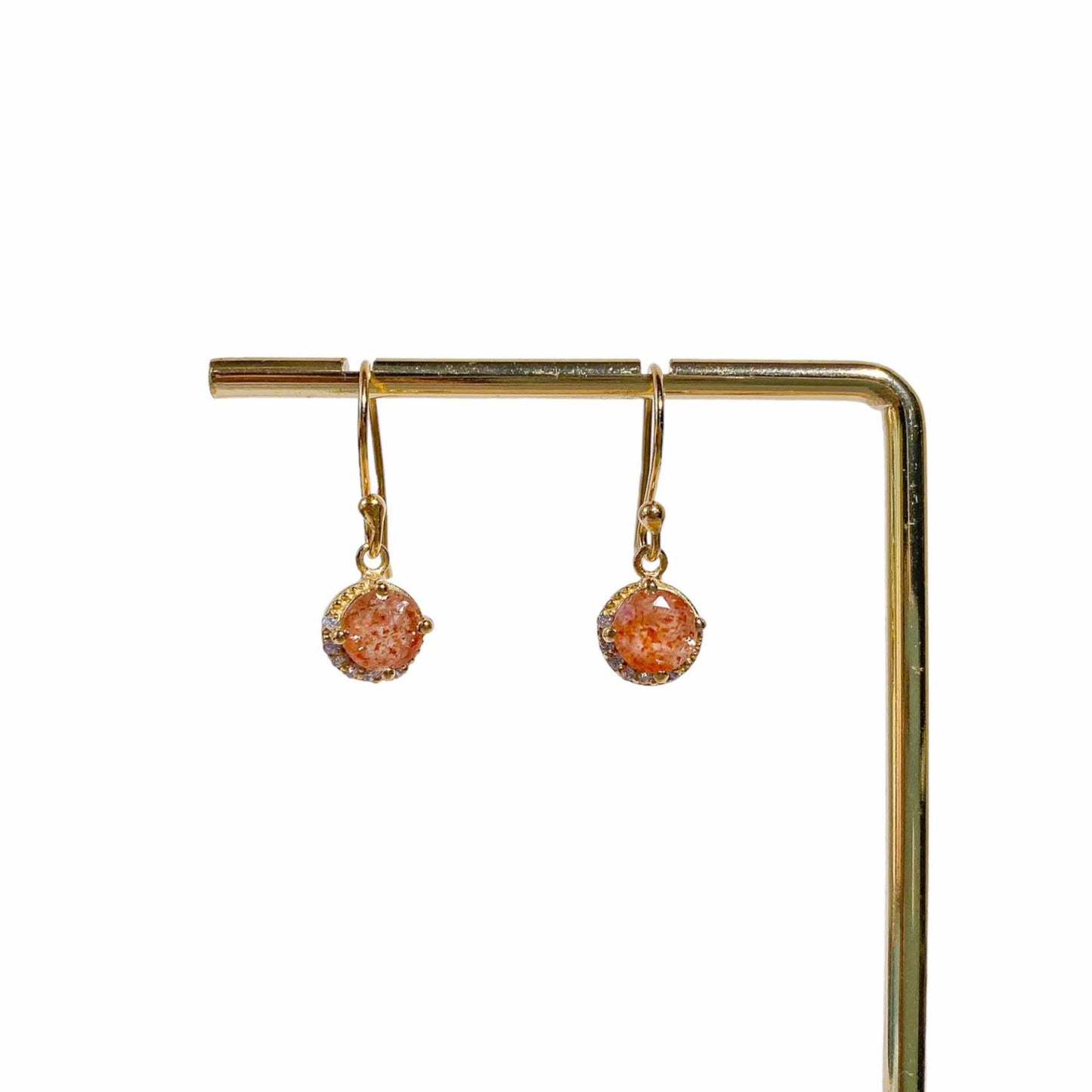 6 mm Round cut Sunstone with Crescent Cz Earrings