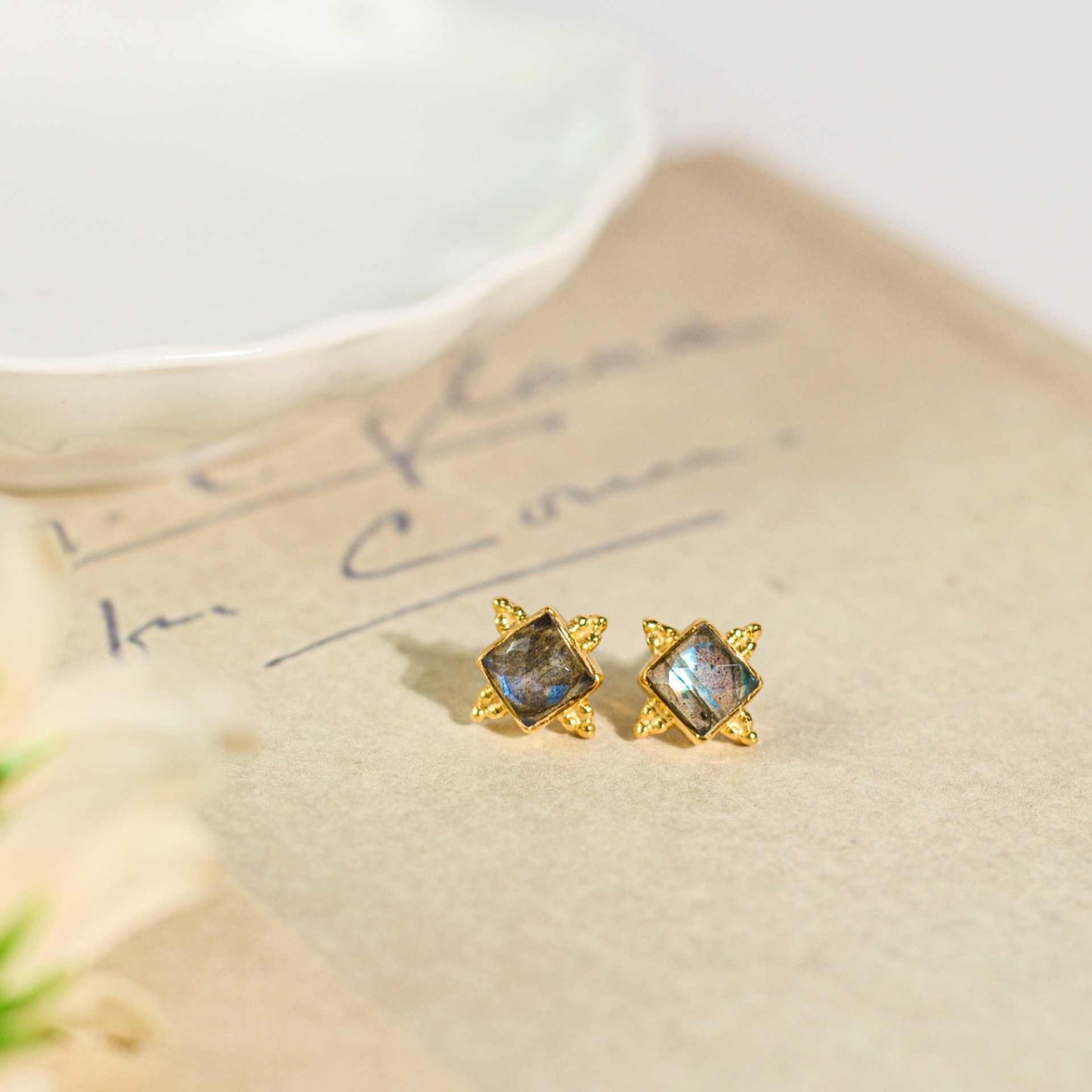 6 mm Square cut Labradorite Earrings