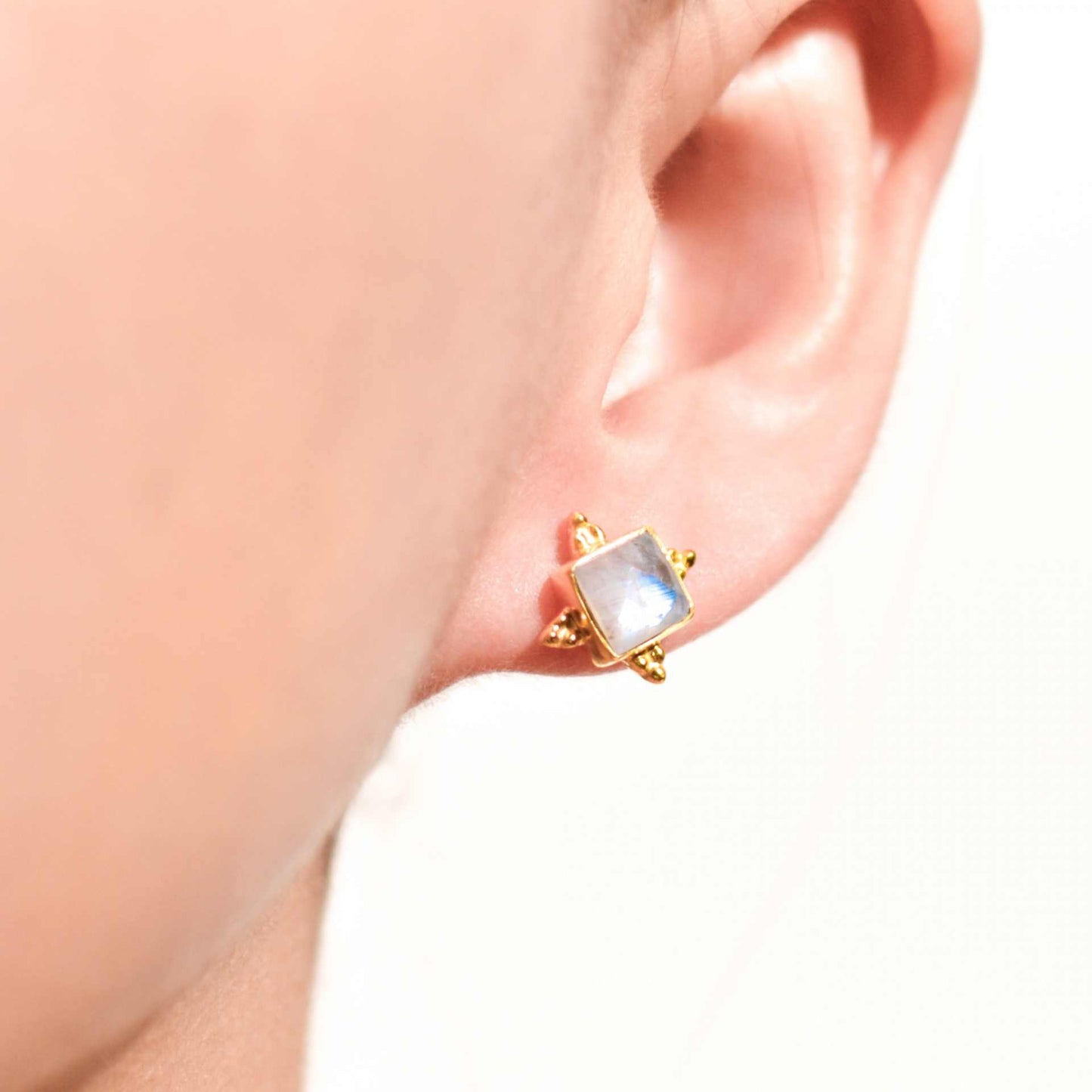 6 mm Square cut Rainbow Moonstone Earrings