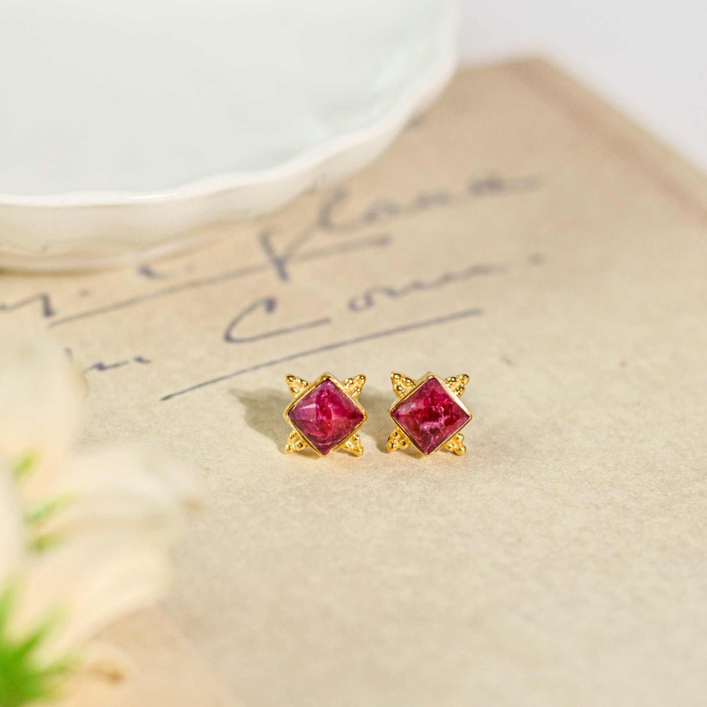 6 mm Square cut Ruby Earrings