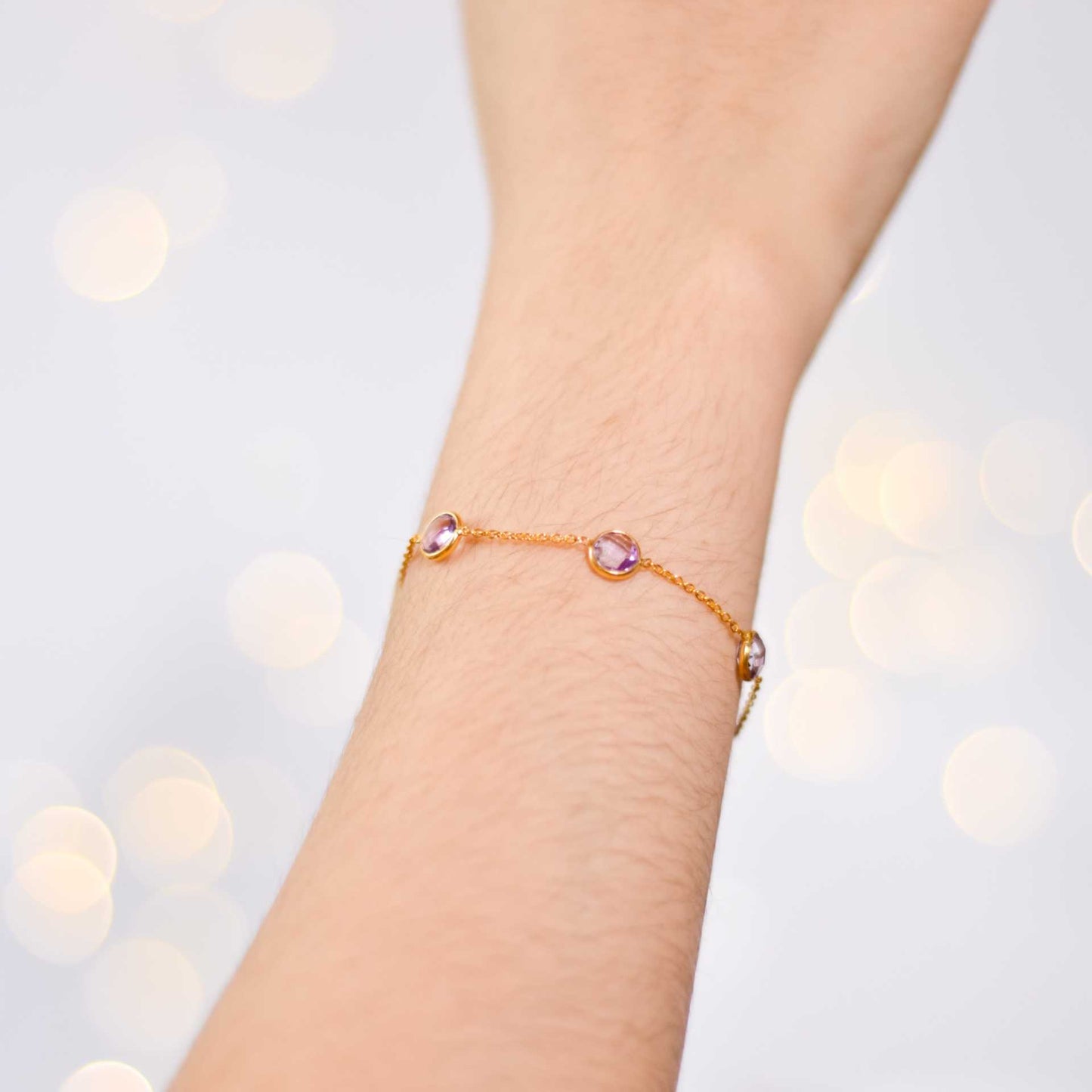 6 mm round briolette Pink Amethyst Bracelet