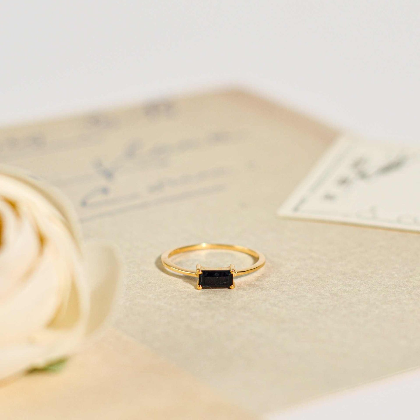 6 x 3 mm Baguette cut Black Onyx Ring