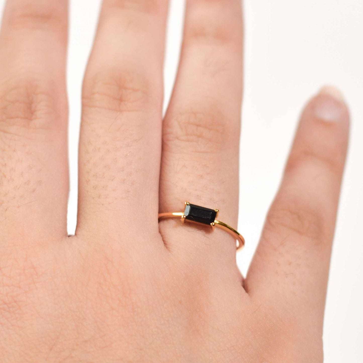 6 x 3 mm Baguette cut Black Onyx Ring