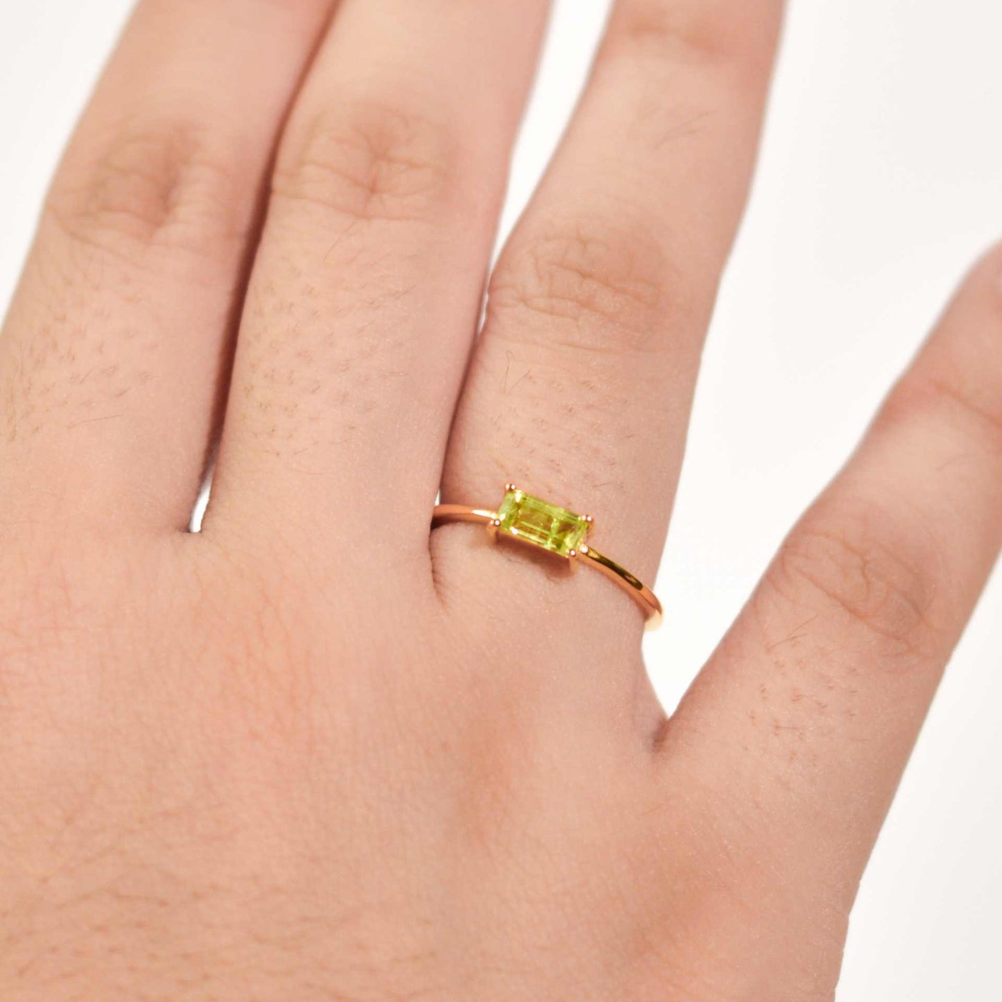 6 x 3 mm Baguette cut Peridot Ring