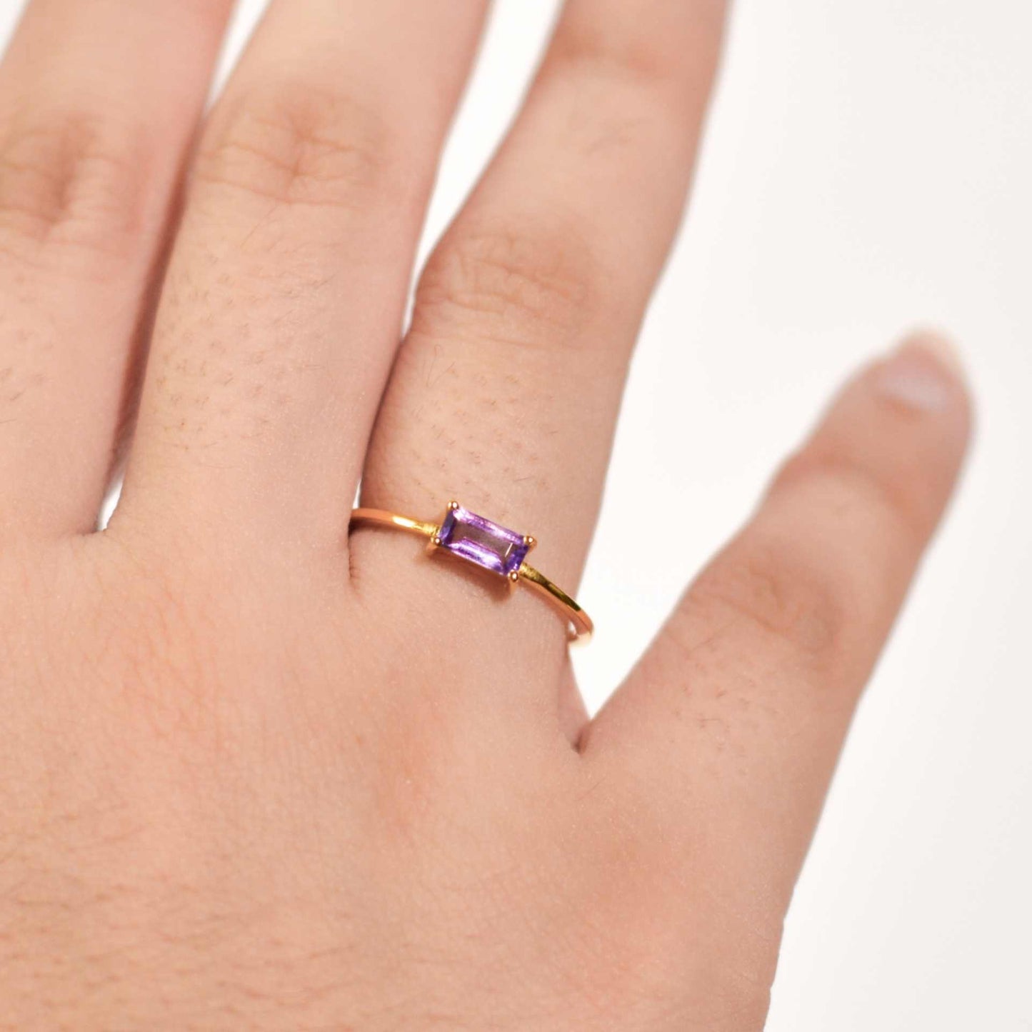 6 x 3 mm Baguette cut Purple Amethyst Ring