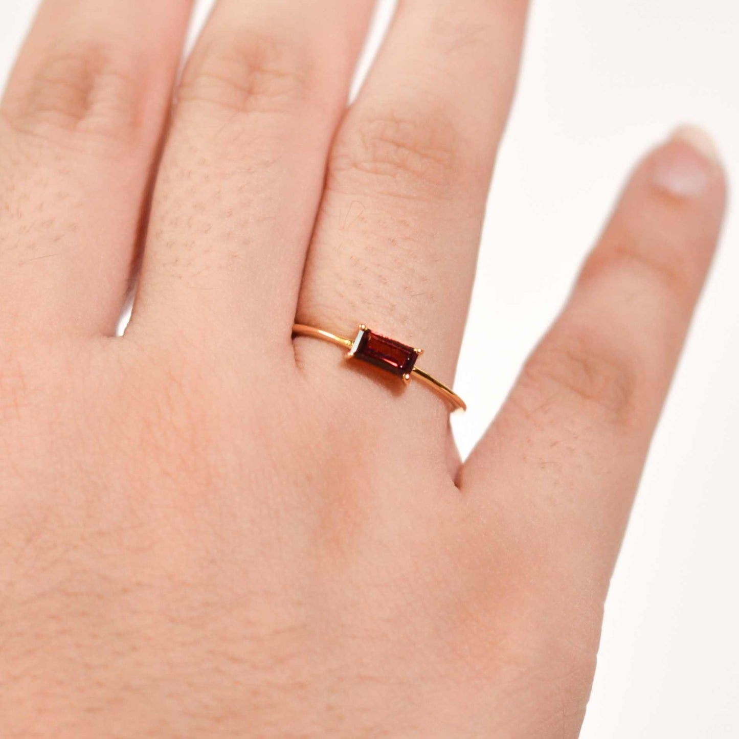 6 x 3 mm Baguette cut Red Garnet Ring