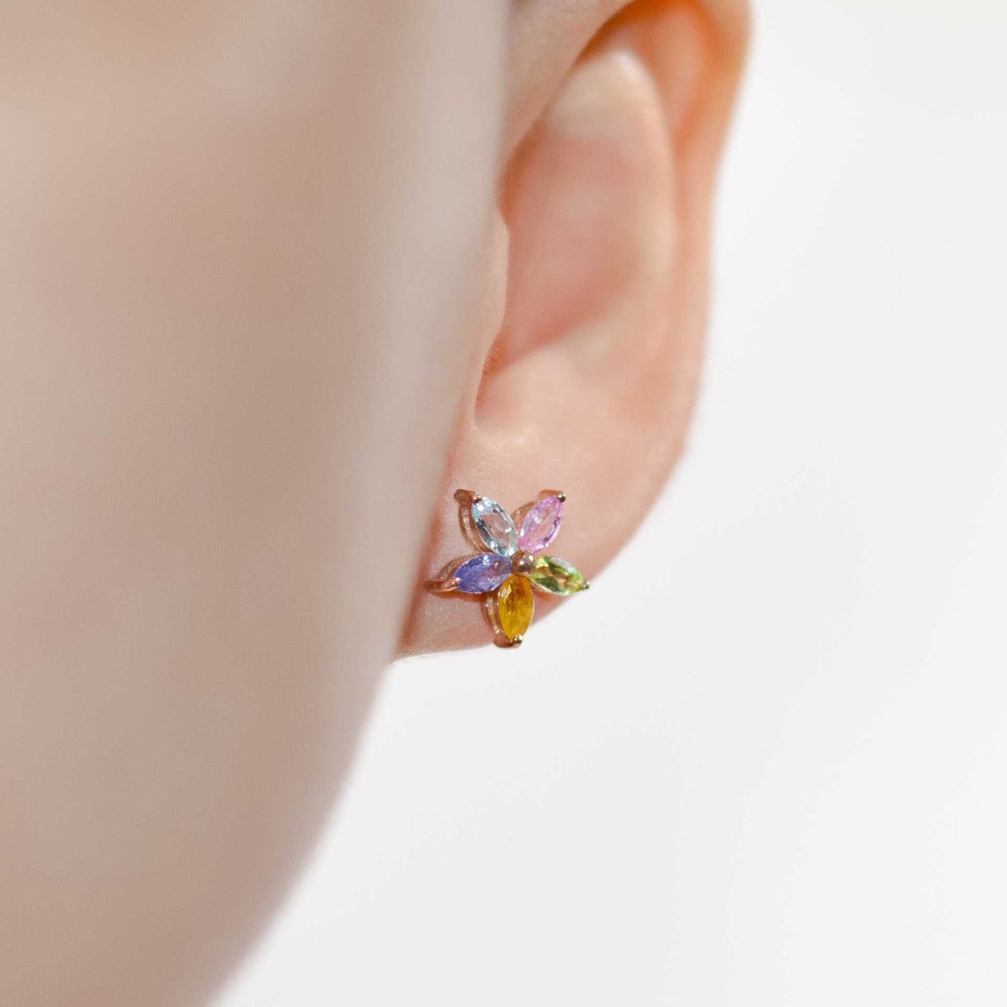 6 x 3 mm Marquise cut Flower Cluster Earrings (Yellow Thai Sapphire, Pink Tourmaline, Peridot, Tanzanite, Blue Topaz)